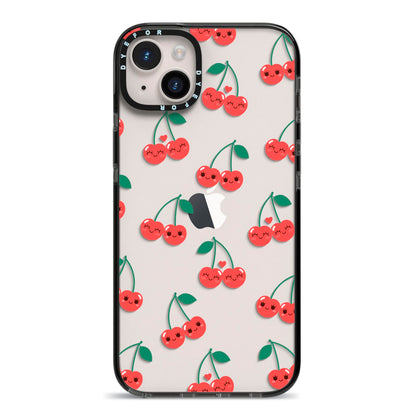 Cherry iPhone 14 Plus Black Impact Case on Silver phone