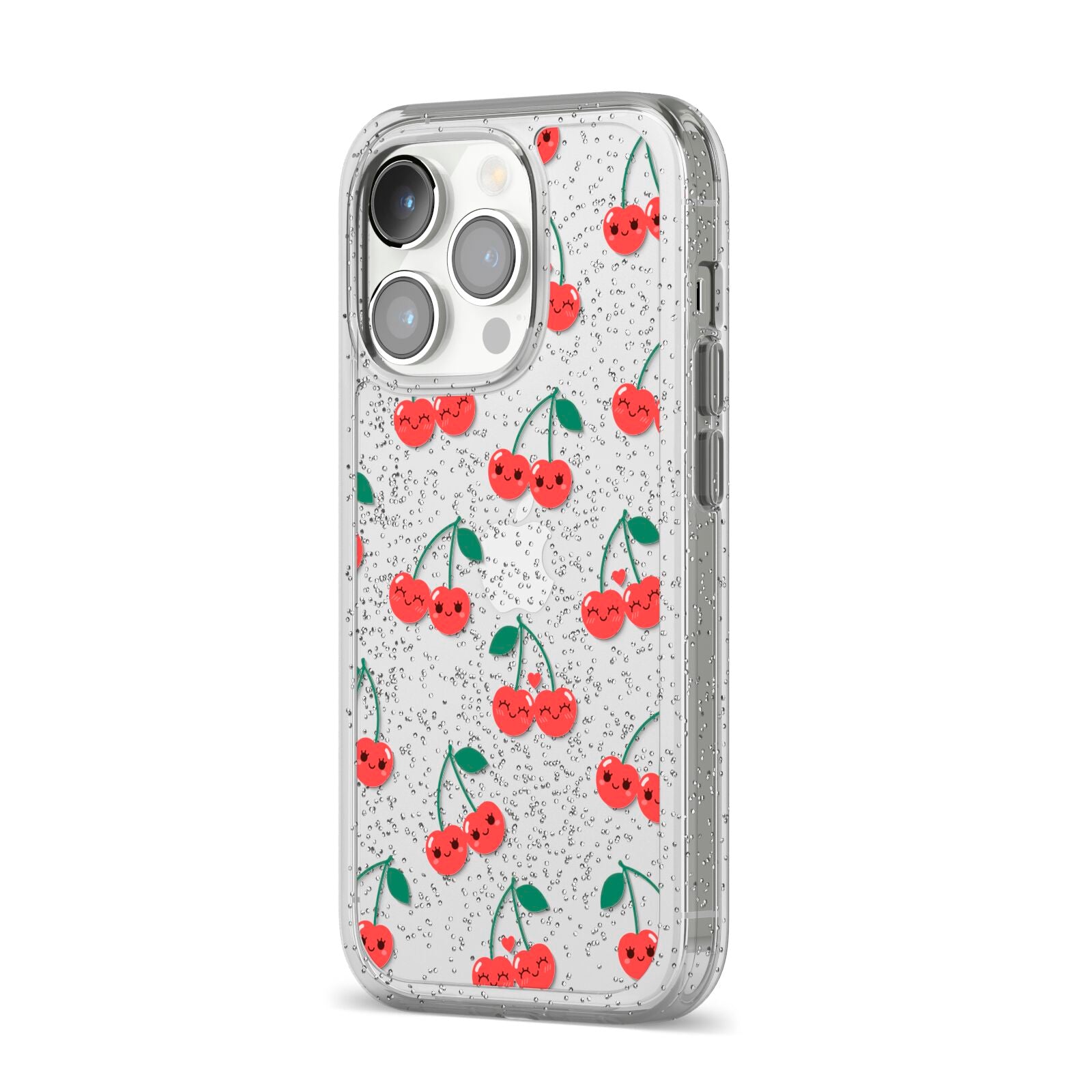 Cherry iPhone 14 Pro Glitter Tough Case Silver Angled Image