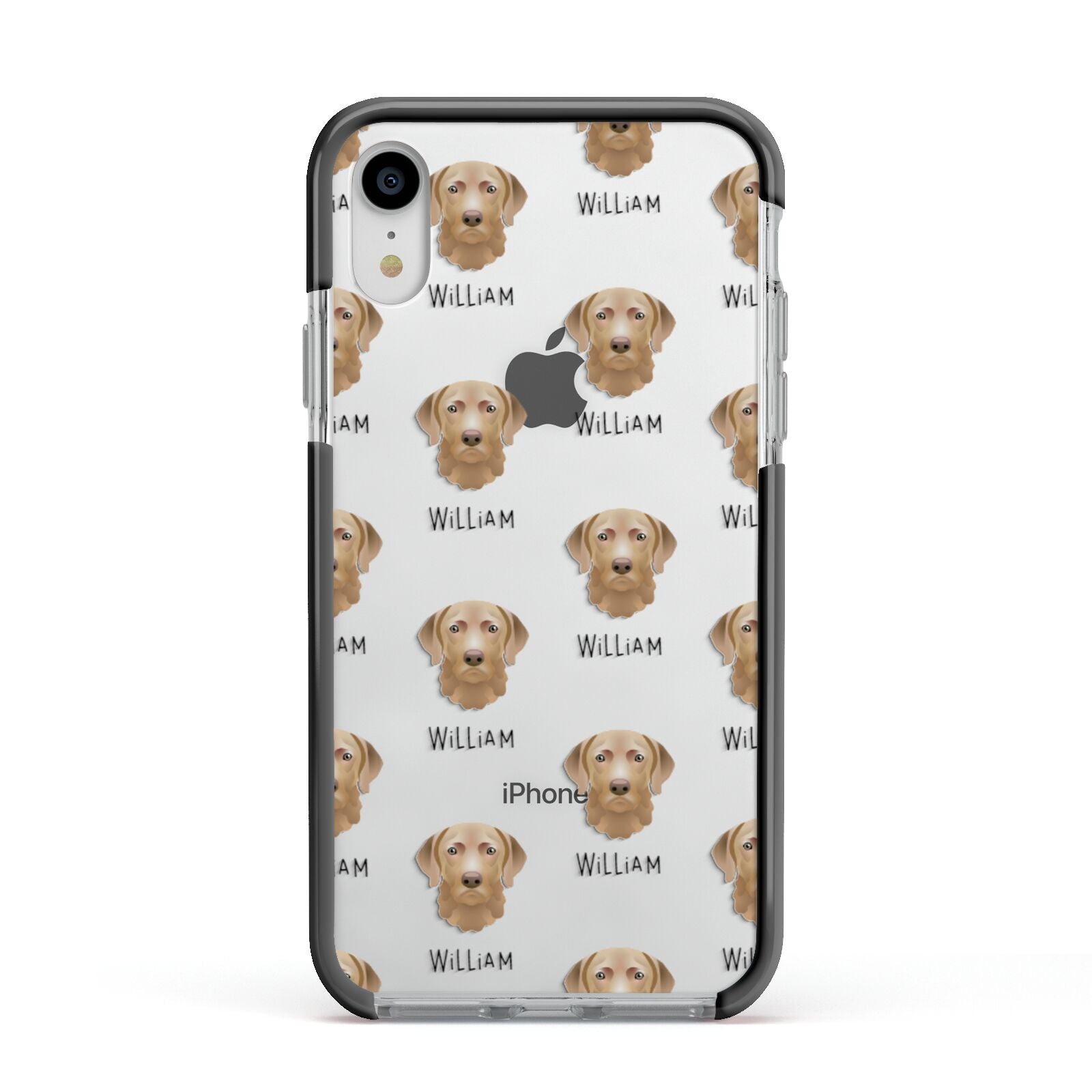 Chesapeake Bay Retriever Icon with Name Apple iPhone XR Impact Case Black Edge on Silver Phone