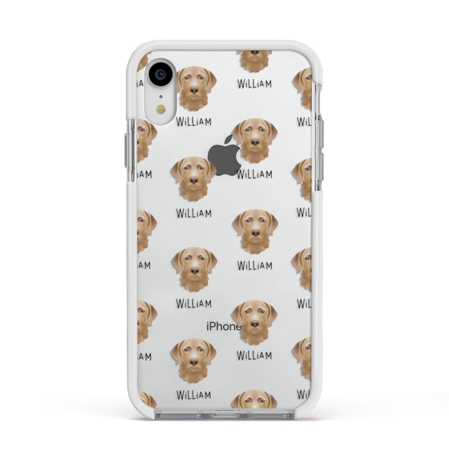 Chesapeake Bay Retriever Icon with Name Apple iPhone XR Impact Case White Edge on Silver Phone