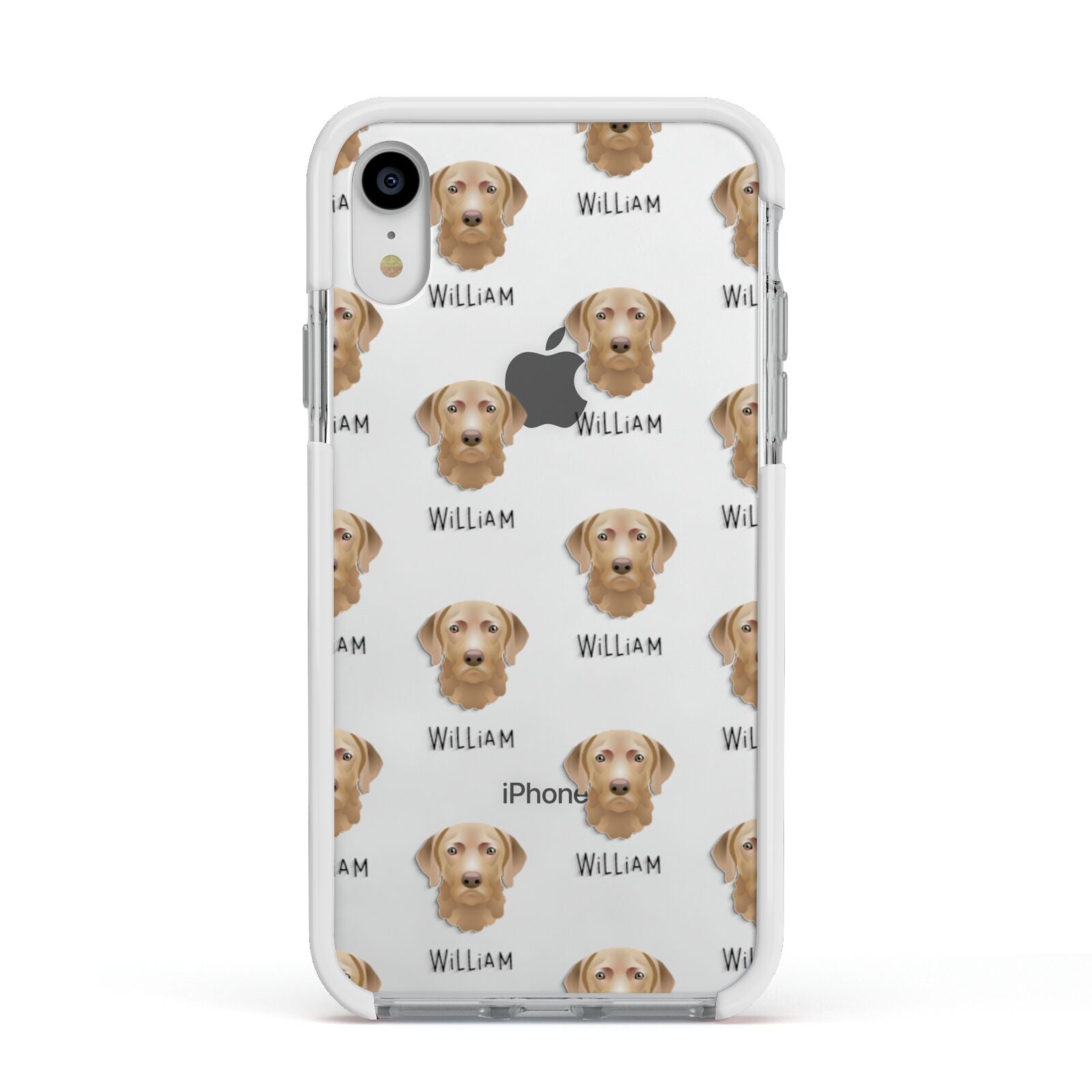 Chesapeake Bay Retriever Icon with Name Apple iPhone XR Impact Case White Edge on Silver Phone
