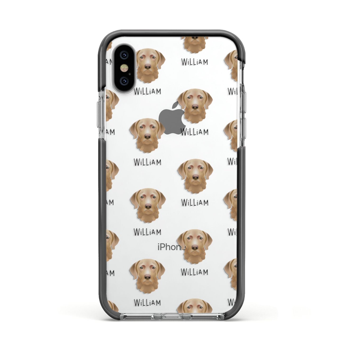 Chesapeake Bay Retriever Icon with Name Apple iPhone Xs Impact Case Black Edge on Silver Phone