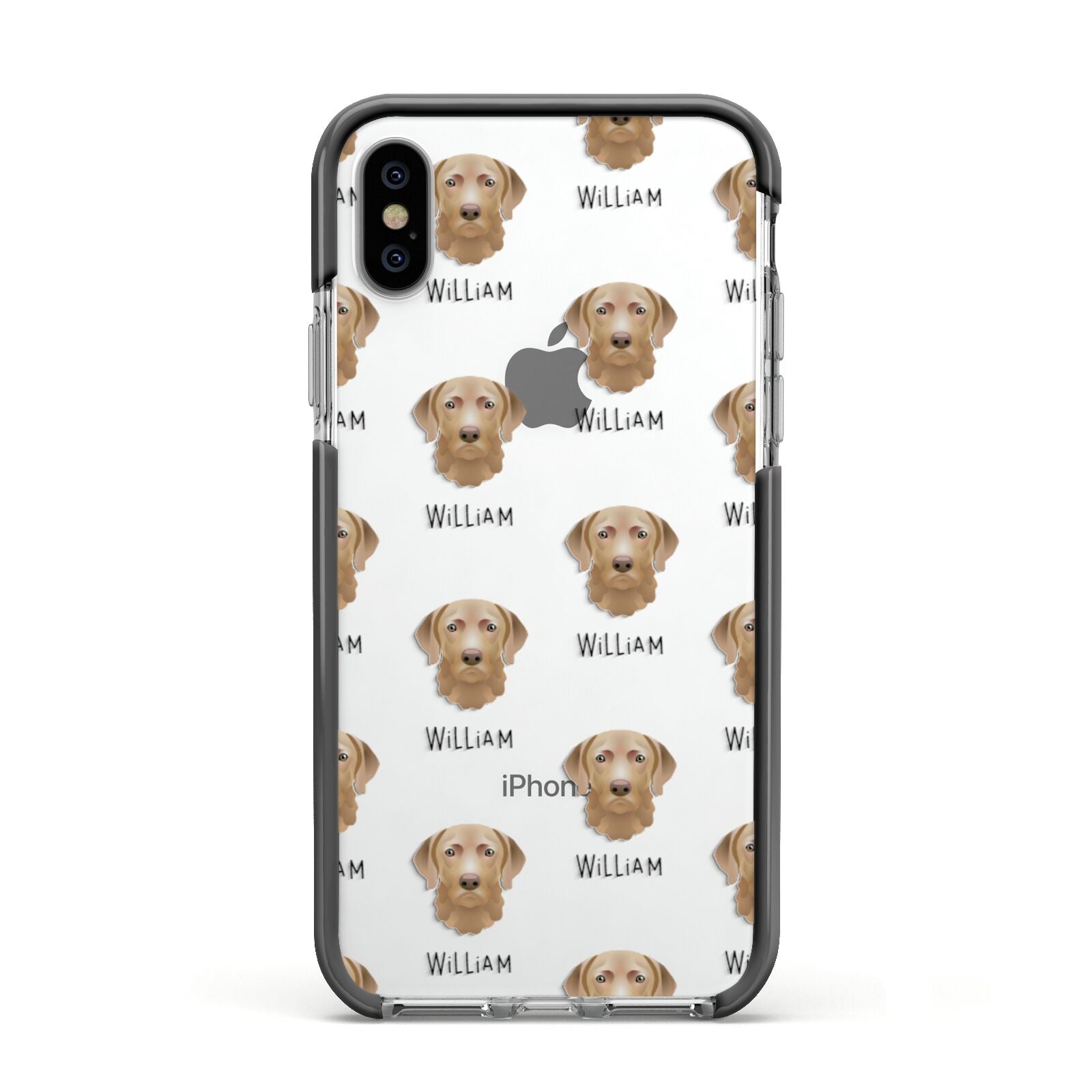 Chesapeake Bay Retriever Icon with Name Apple iPhone Xs Impact Case Black Edge on Silver Phone