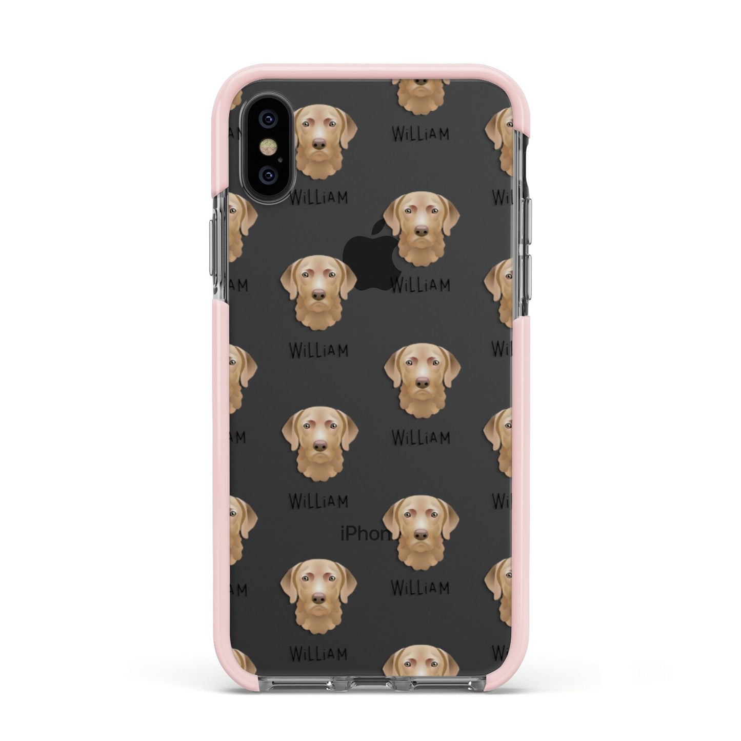 Chesapeake Bay Retriever Icon with Name Apple iPhone Xs Impact Case Pink Edge on Black Phone