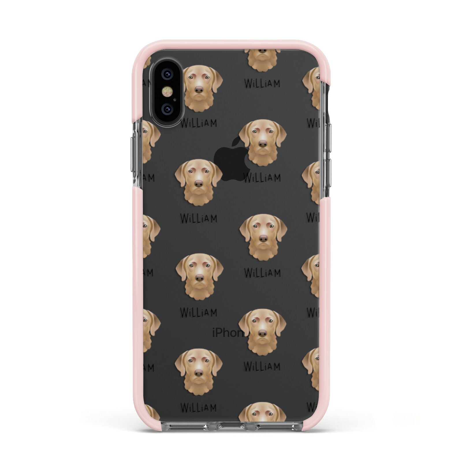 Chesapeake Bay Retriever Icon with Name Apple iPhone Xs Impact Case Pink Edge on Black Phone