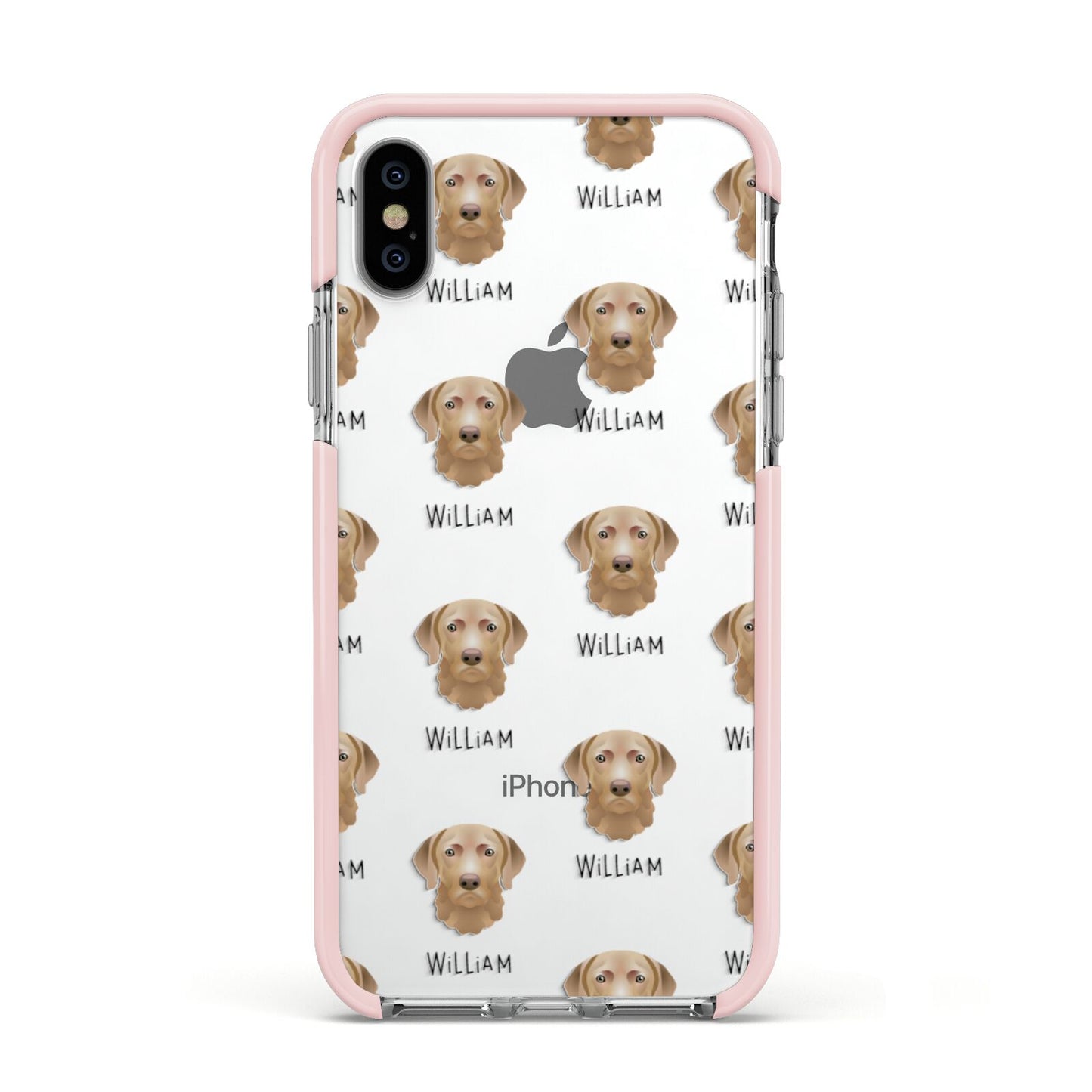 Chesapeake Bay Retriever Icon with Name Apple iPhone Xs Impact Case Pink Edge on Silver Phone