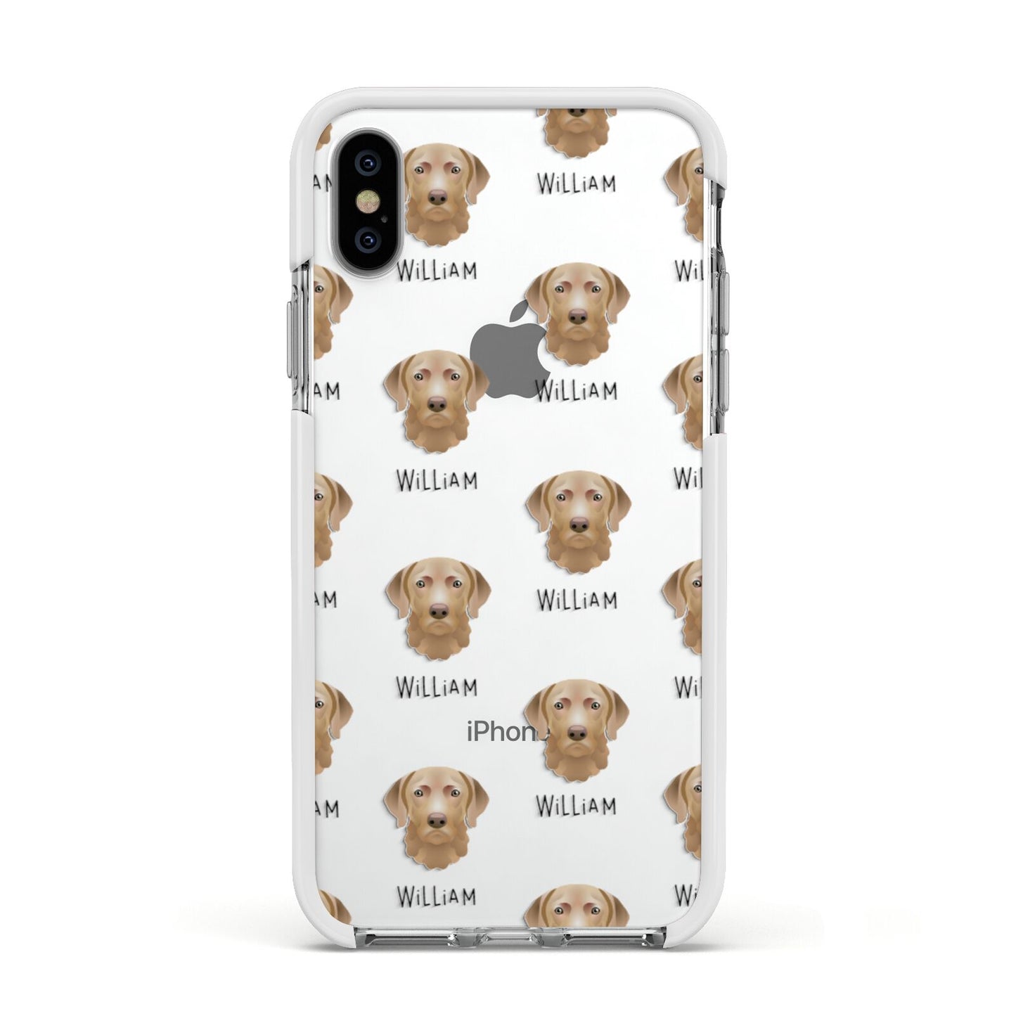 Chesapeake Bay Retriever Icon with Name Apple iPhone Xs Impact Case White Edge on Silver Phone