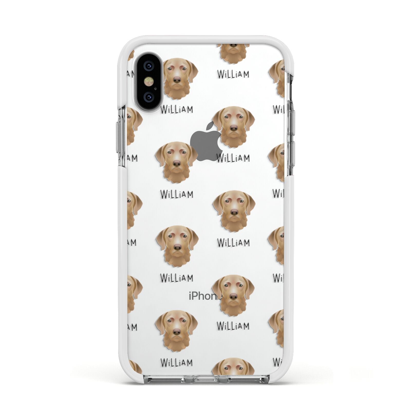 Chesapeake Bay Retriever Icon with Name Apple iPhone Xs Impact Case White Edge on Silver Phone