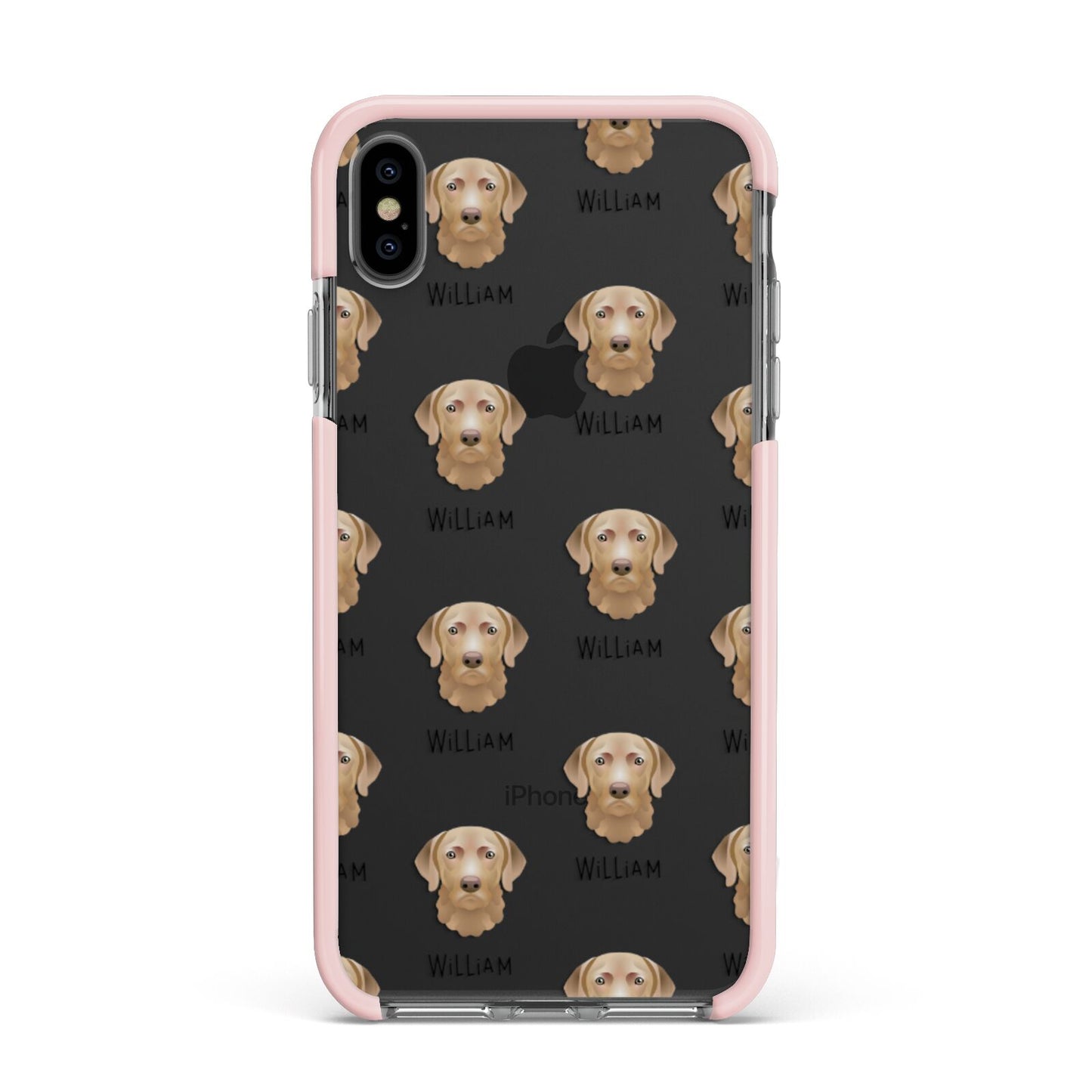 Chesapeake Bay Retriever Icon with Name Apple iPhone Xs Max Impact Case Pink Edge on Black Phone