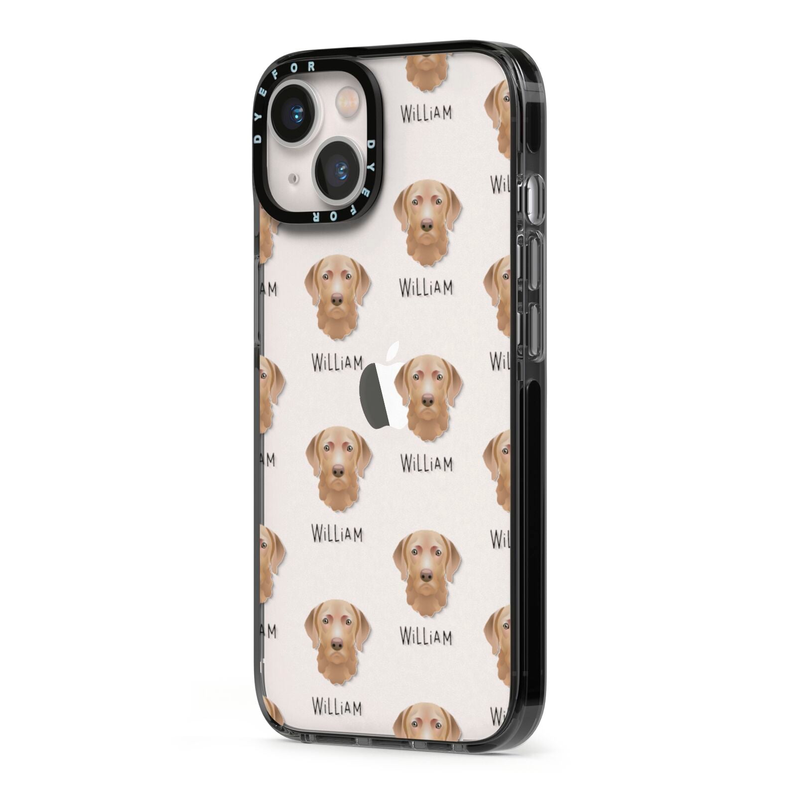 Chesapeake Bay Retriever Icon with Name iPhone 13 Black Impact Case Side Angle on Silver phone