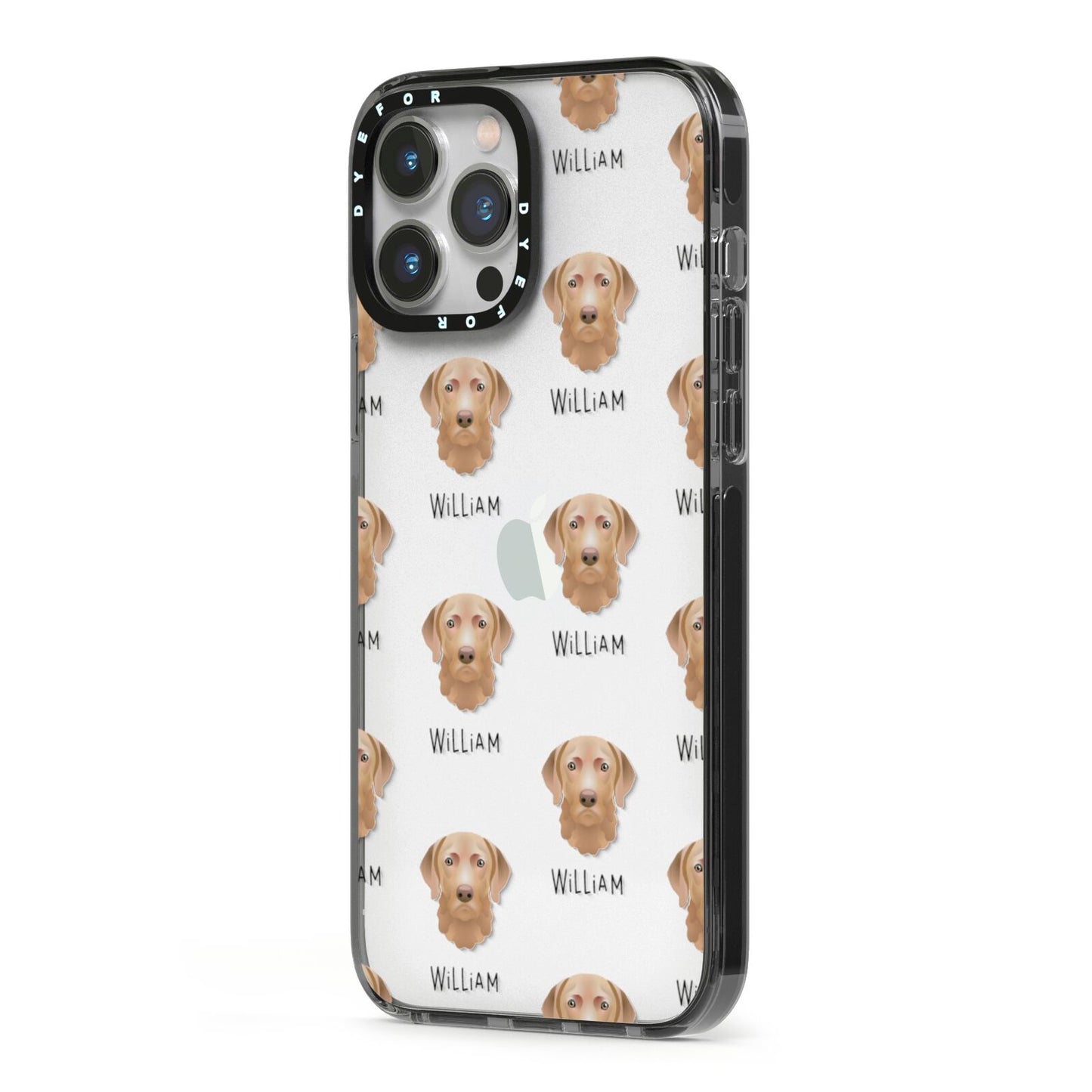Chesapeake Bay Retriever Icon with Name iPhone 13 Pro Max Black Impact Case Side Angle on Silver phone