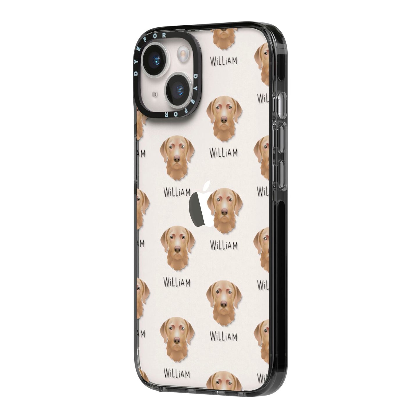 Chesapeake Bay Retriever Icon with Name iPhone 14 Black Impact Case Side Angle on Silver phone