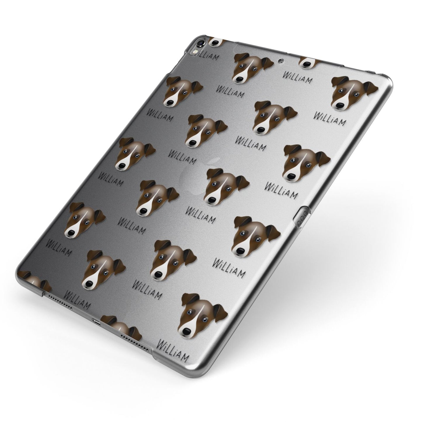 Chi Staffy Bull Icon with Name Apple iPad Case on Grey iPad Side View