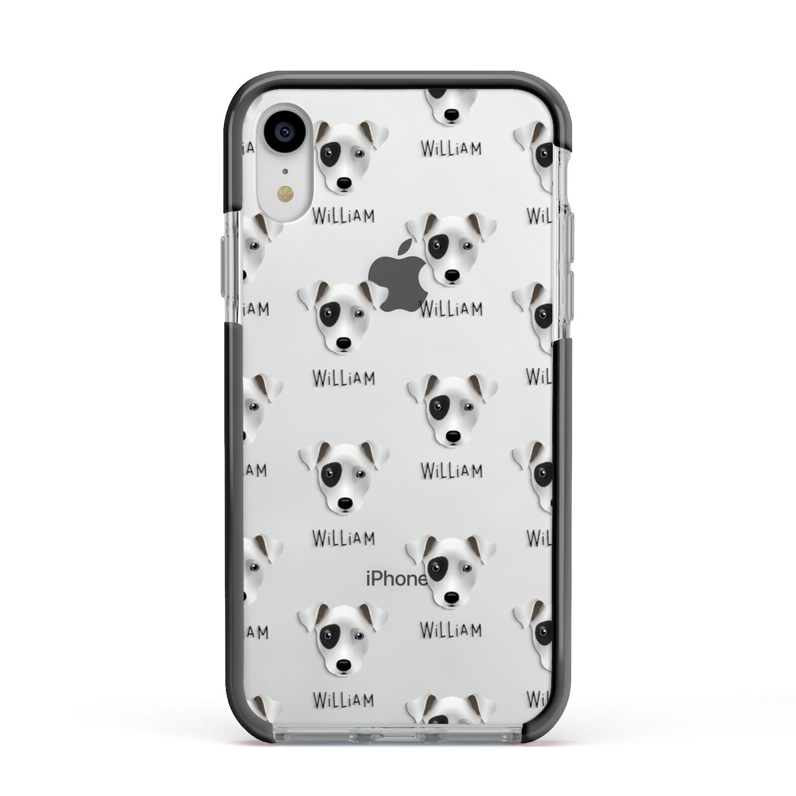 Chi Staffy Bull Icon with Name Apple iPhone XR Impact Case Black Edge on Silver Phone