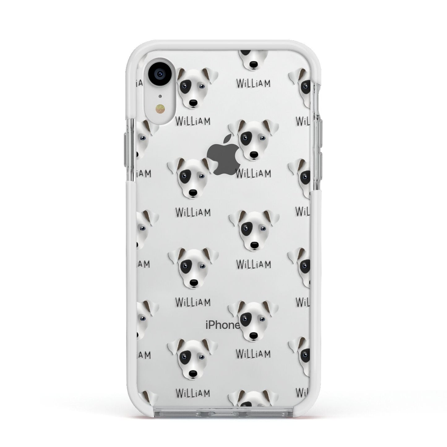 Chi Staffy Bull Icon with Name Apple iPhone XR Impact Case White Edge on Silver Phone
