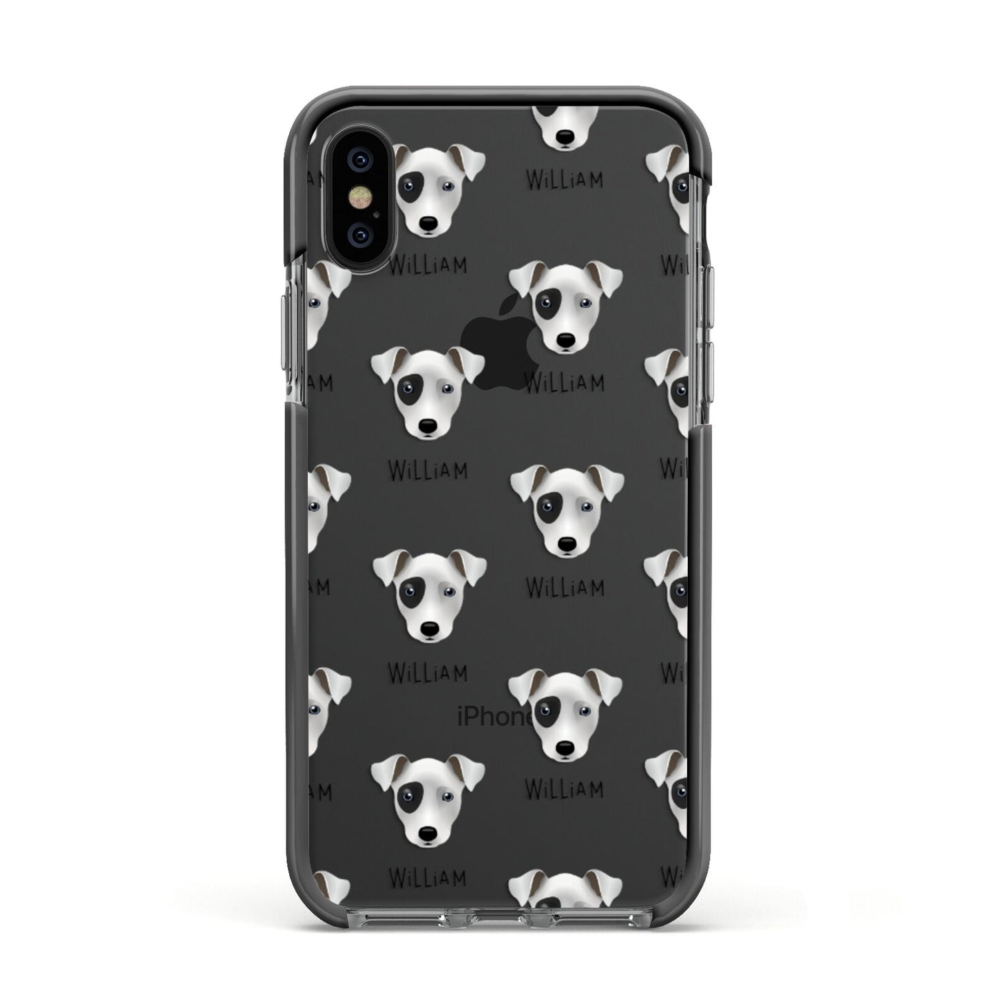 Chi Staffy Bull Icon with Name Apple iPhone Xs Impact Case Black Edge on Black Phone