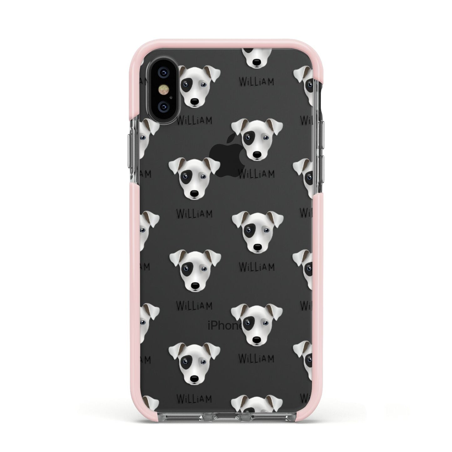 Chi Staffy Bull Icon with Name Apple iPhone Xs Impact Case Pink Edge on Black Phone