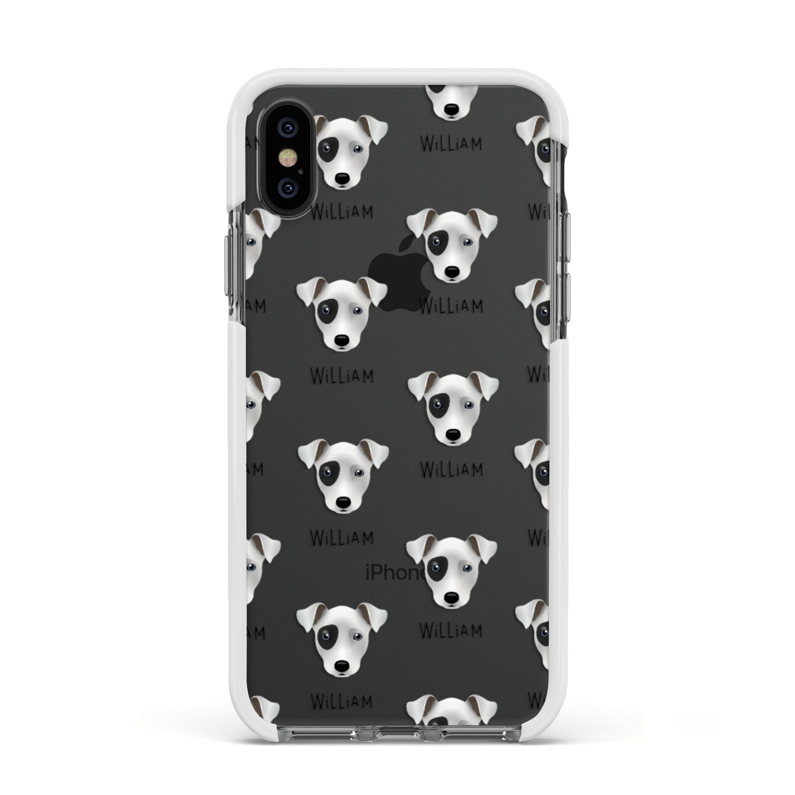 Chi Staffy Bull Icon with Name Apple iPhone Xs Impact Case White Edge on Black Phone