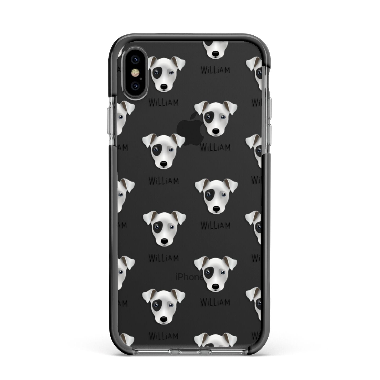 Chi Staffy Bull Icon with Name Apple iPhone Xs Max Impact Case Black Edge on Black Phone