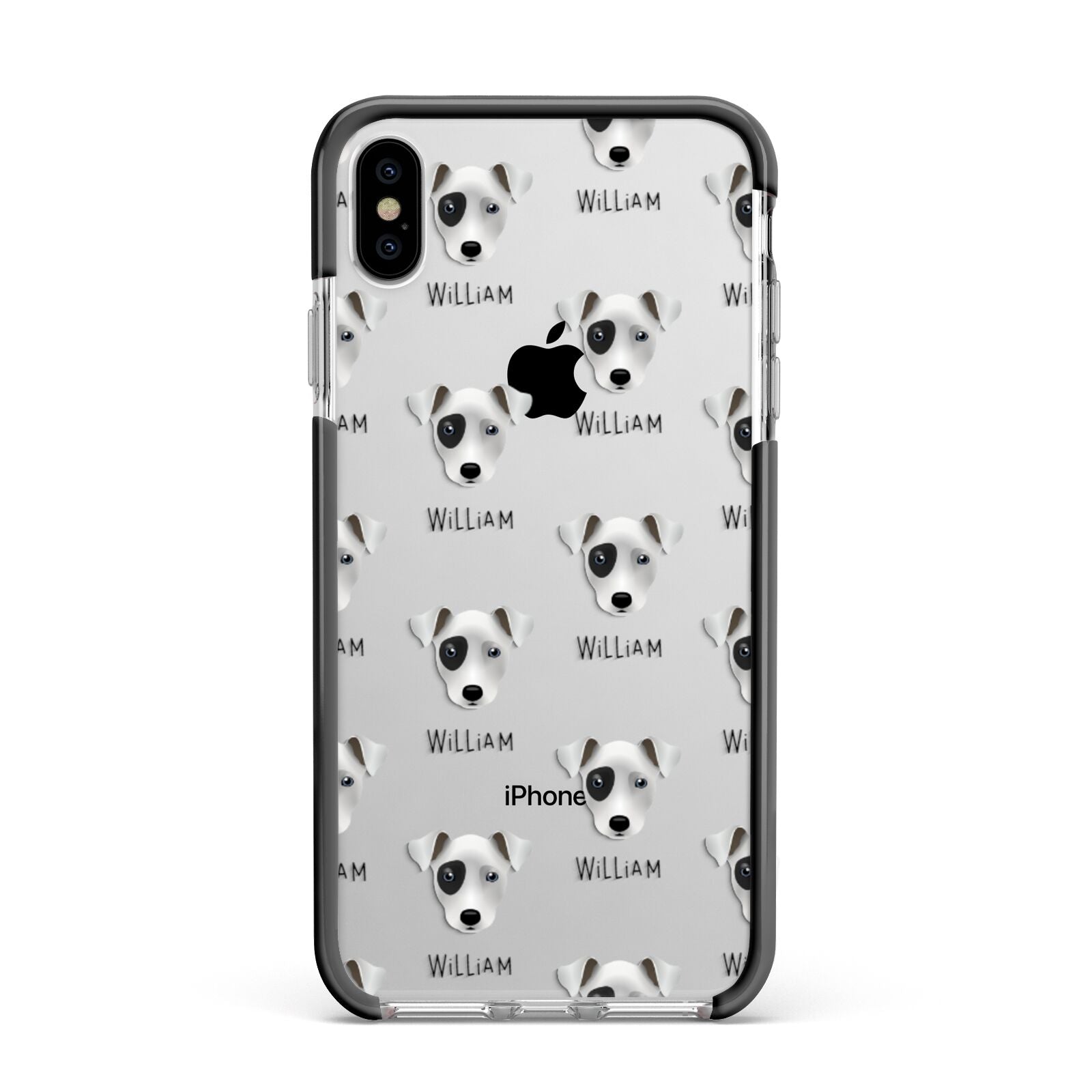 Chi Staffy Bull Icon with Name Apple iPhone Xs Max Impact Case Black Edge on Silver Phone
