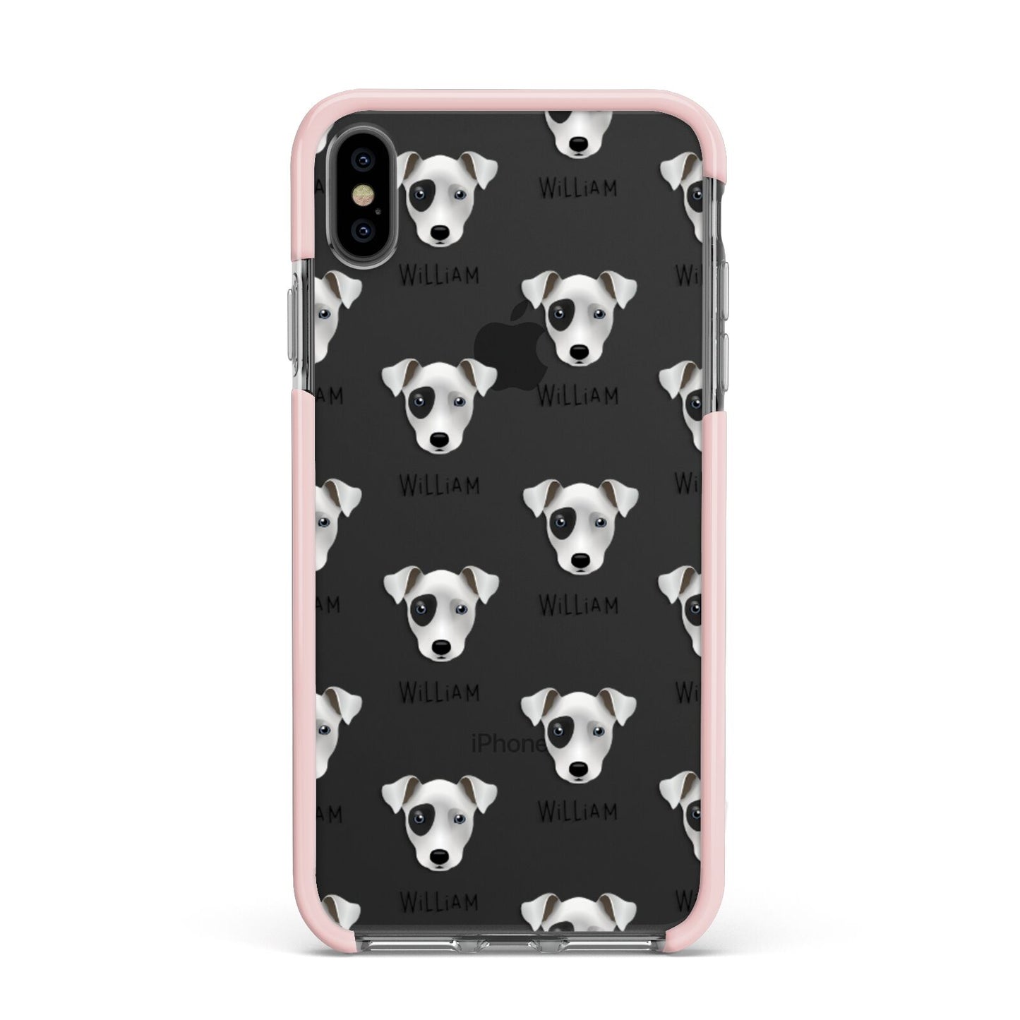 Chi Staffy Bull Icon with Name Apple iPhone Xs Max Impact Case Pink Edge on Black Phone