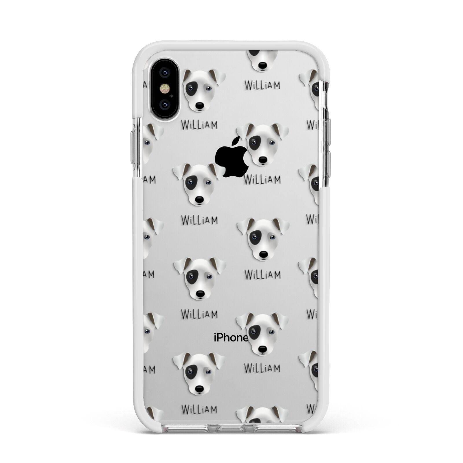Chi Staffy Bull Icon with Name Apple iPhone Xs Max Impact Case White Edge on Silver Phone