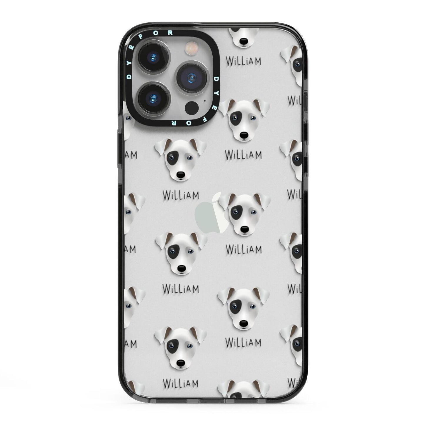 Chi Staffy Bull Icon with Name iPhone 13 Pro Max Black Impact Case on Silver phone