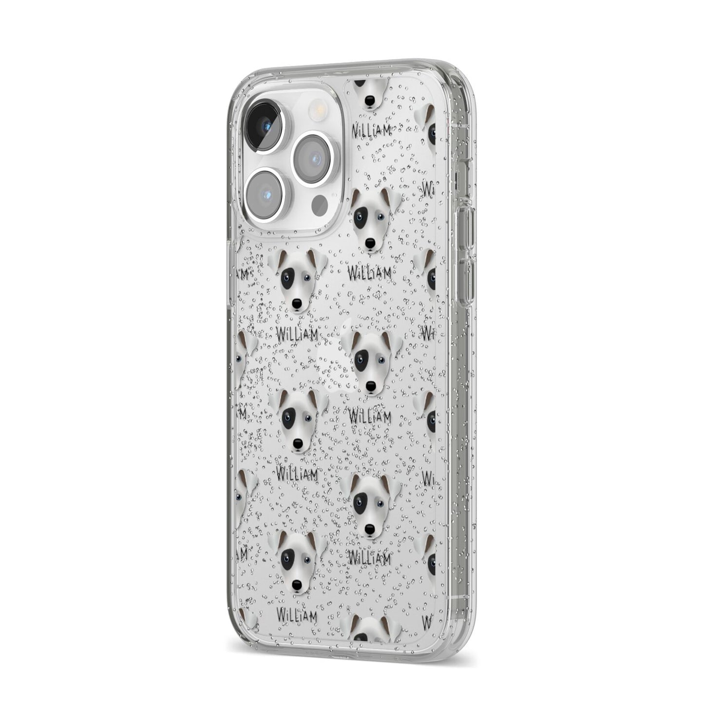 Chi Staffy Bull Icon with Name iPhone 14 Pro Max Glitter Tough Case Silver Angled Image