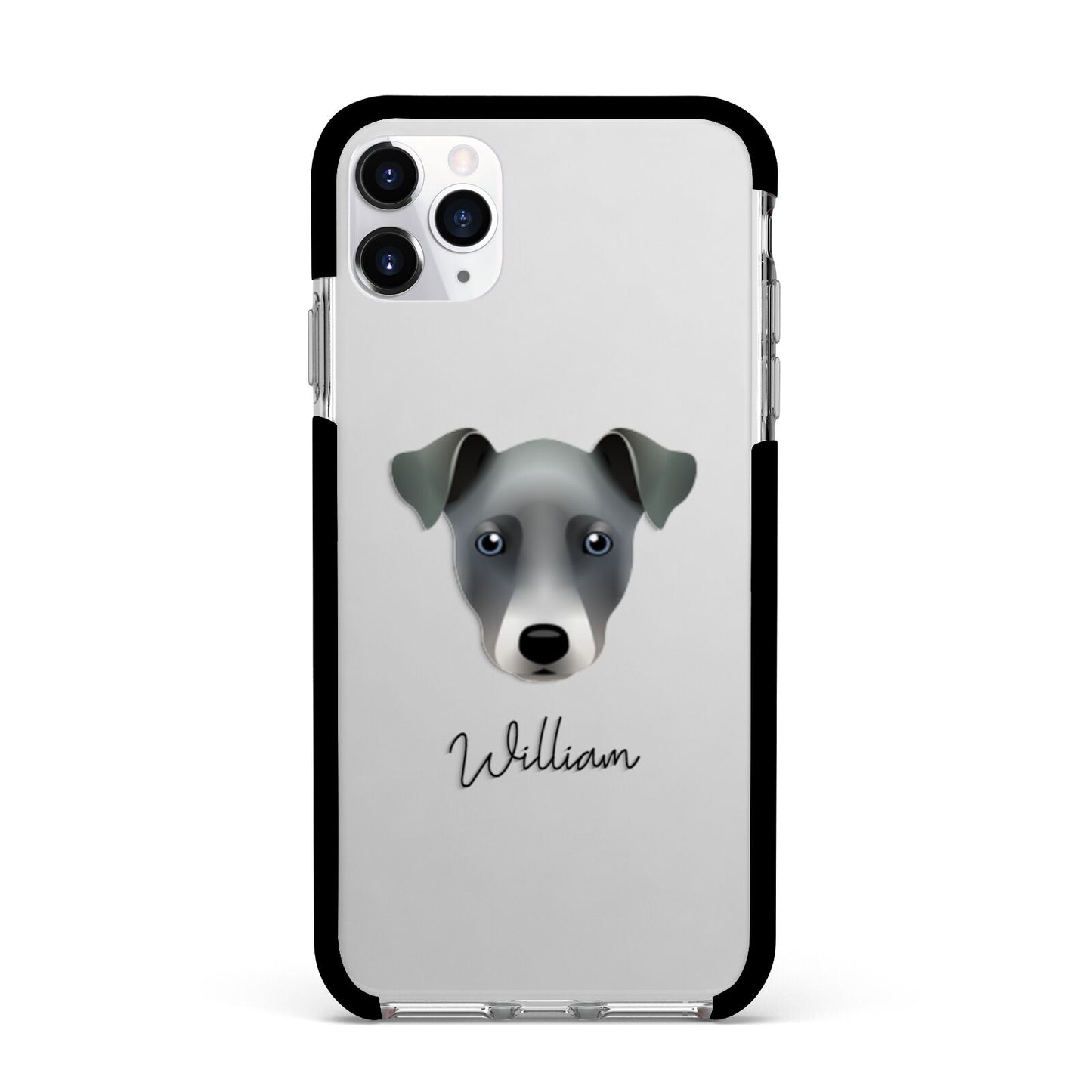 Chi Staffy Bull Personalised Apple iPhone 11 Pro Max in Silver with Black Impact Case