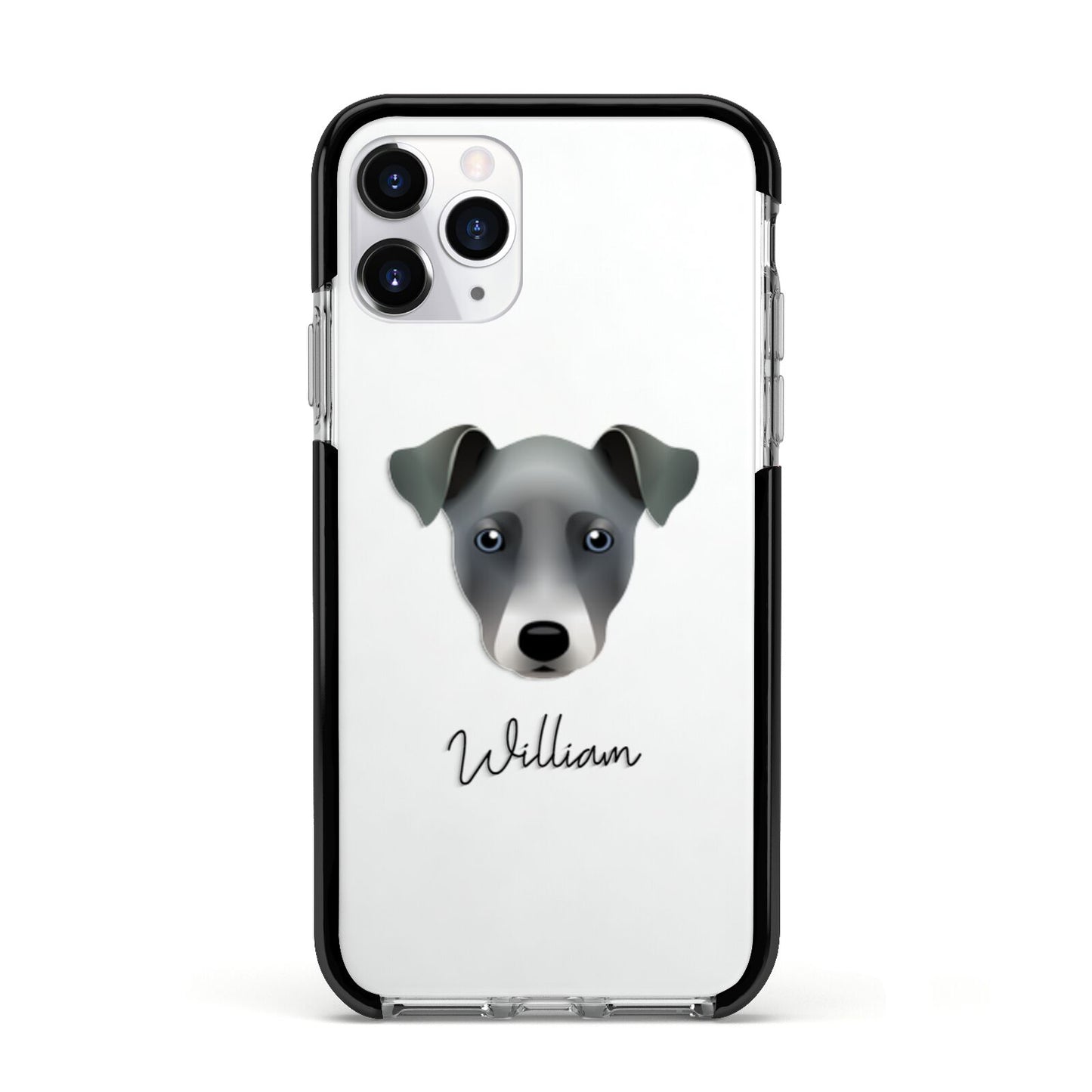 Chi Staffy Bull Personalised Apple iPhone 11 Pro in Silver with Black Impact Case
