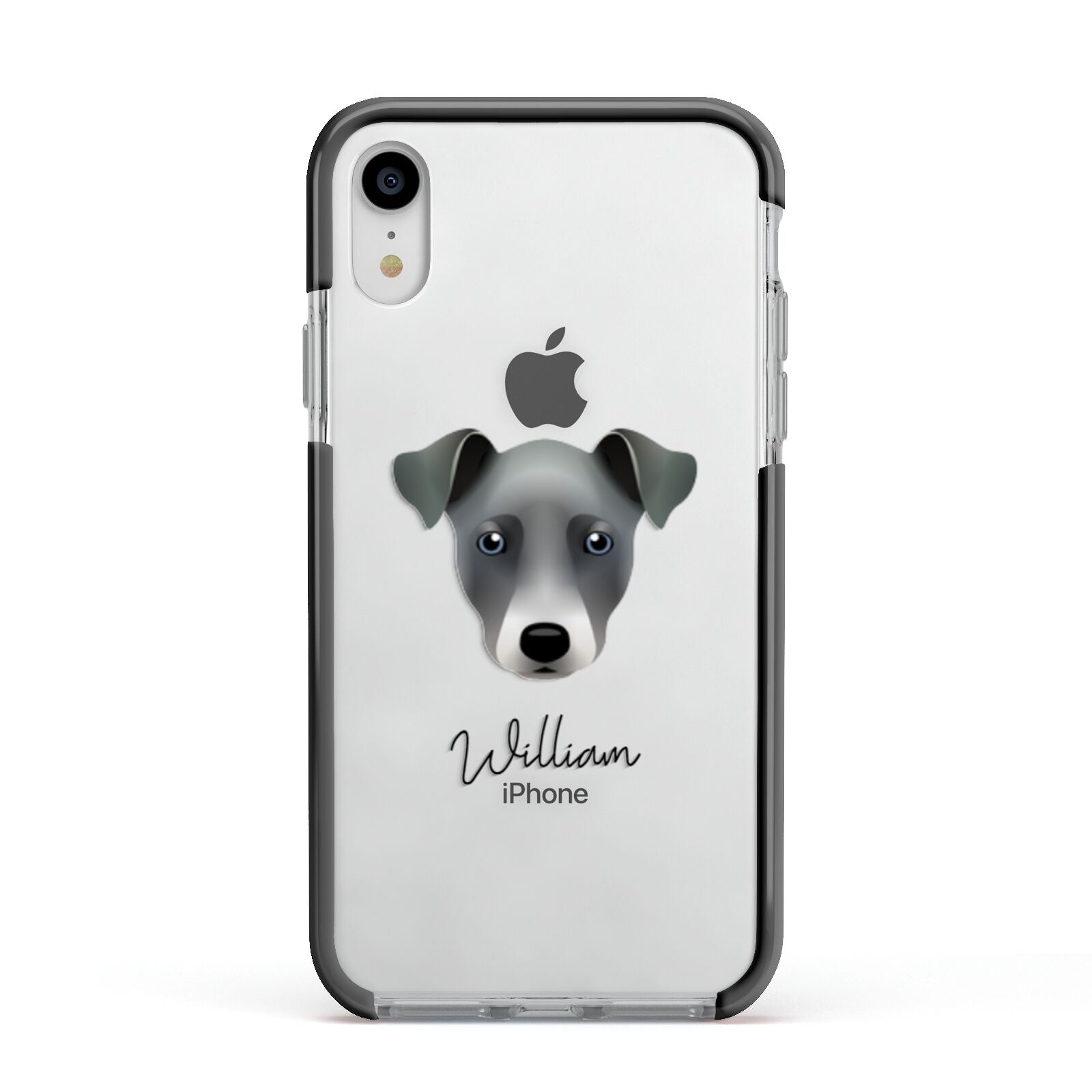 Chi Staffy Bull Personalised Apple iPhone XR Impact Case Black Edge on Silver Phone