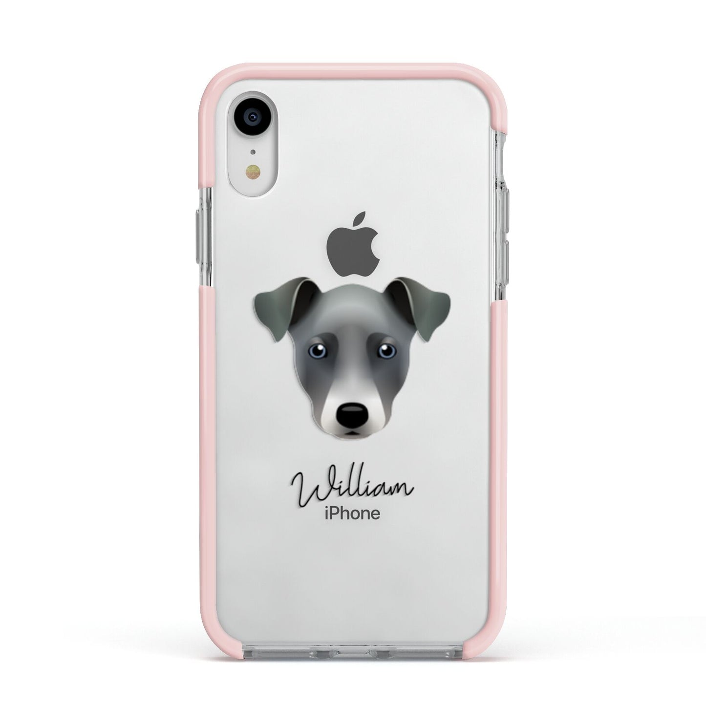 Chi Staffy Bull Personalised Apple iPhone XR Impact Case Pink Edge on Silver Phone