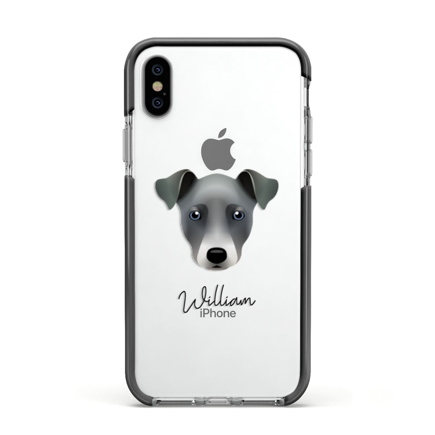 Chi Staffy Bull Personalised Apple iPhone Xs Impact Case Black Edge on Silver Phone