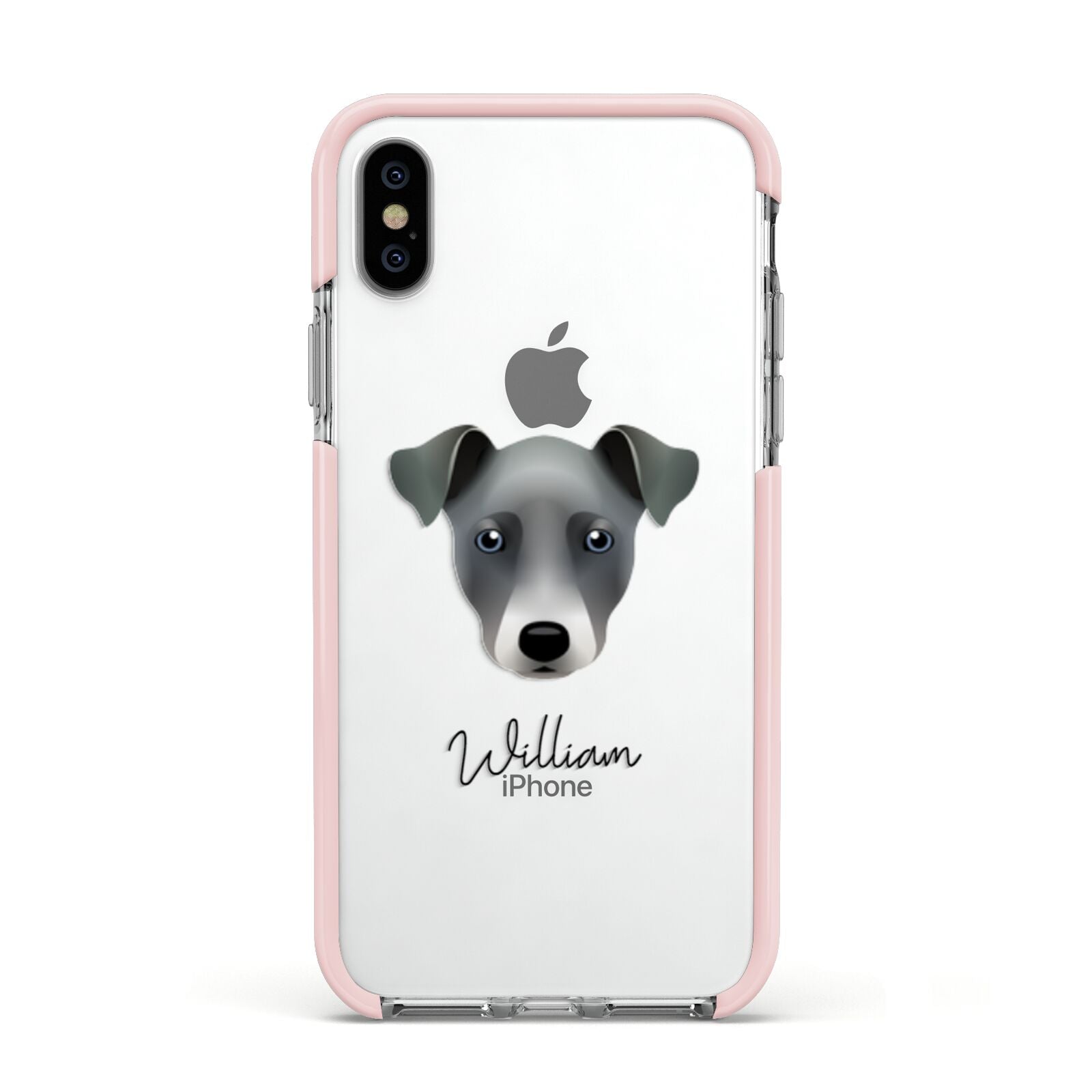Chi Staffy Bull Personalised Apple iPhone Xs Impact Case Pink Edge on Silver Phone