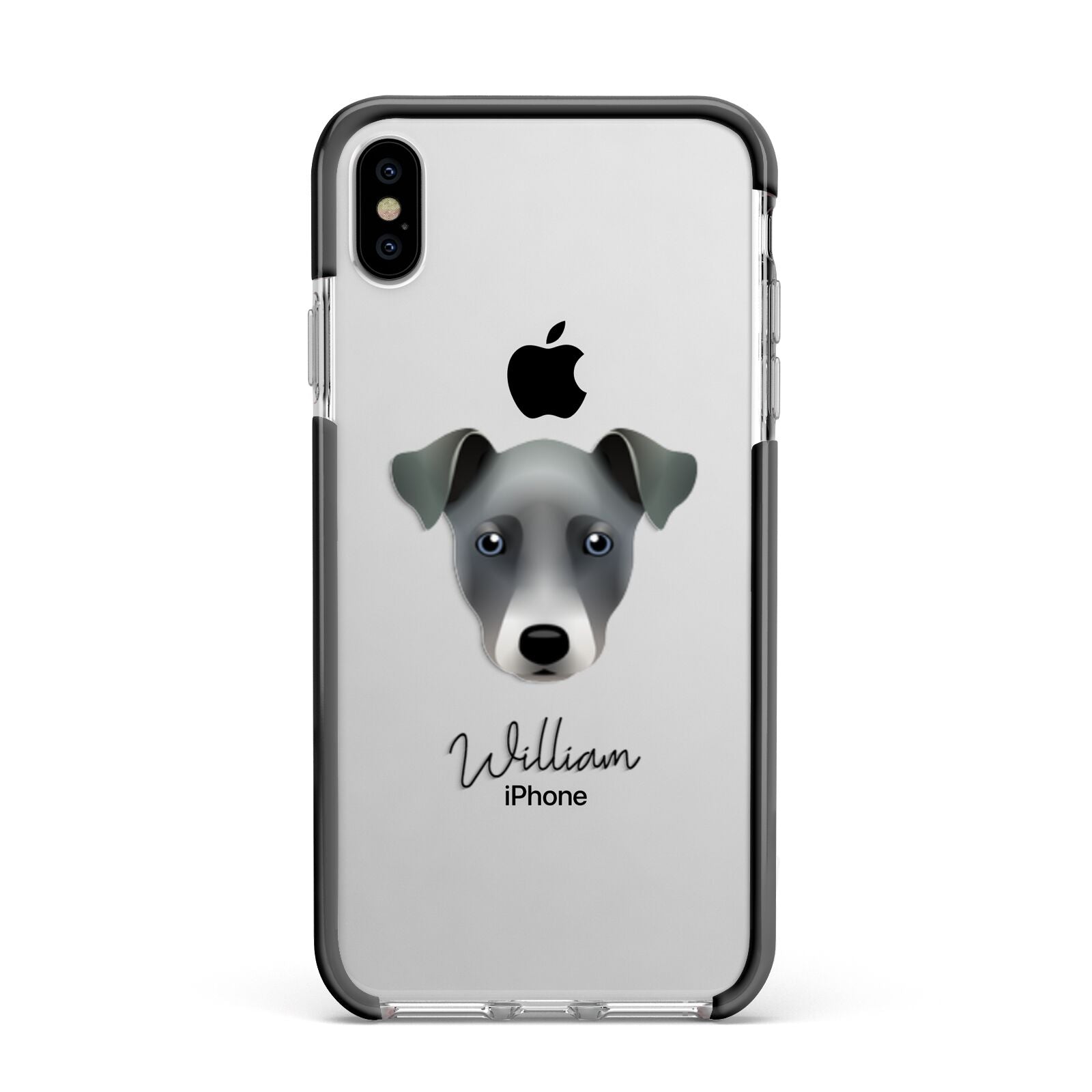 Chi Staffy Bull Personalised Apple iPhone Xs Max Impact Case Black Edge on Silver Phone