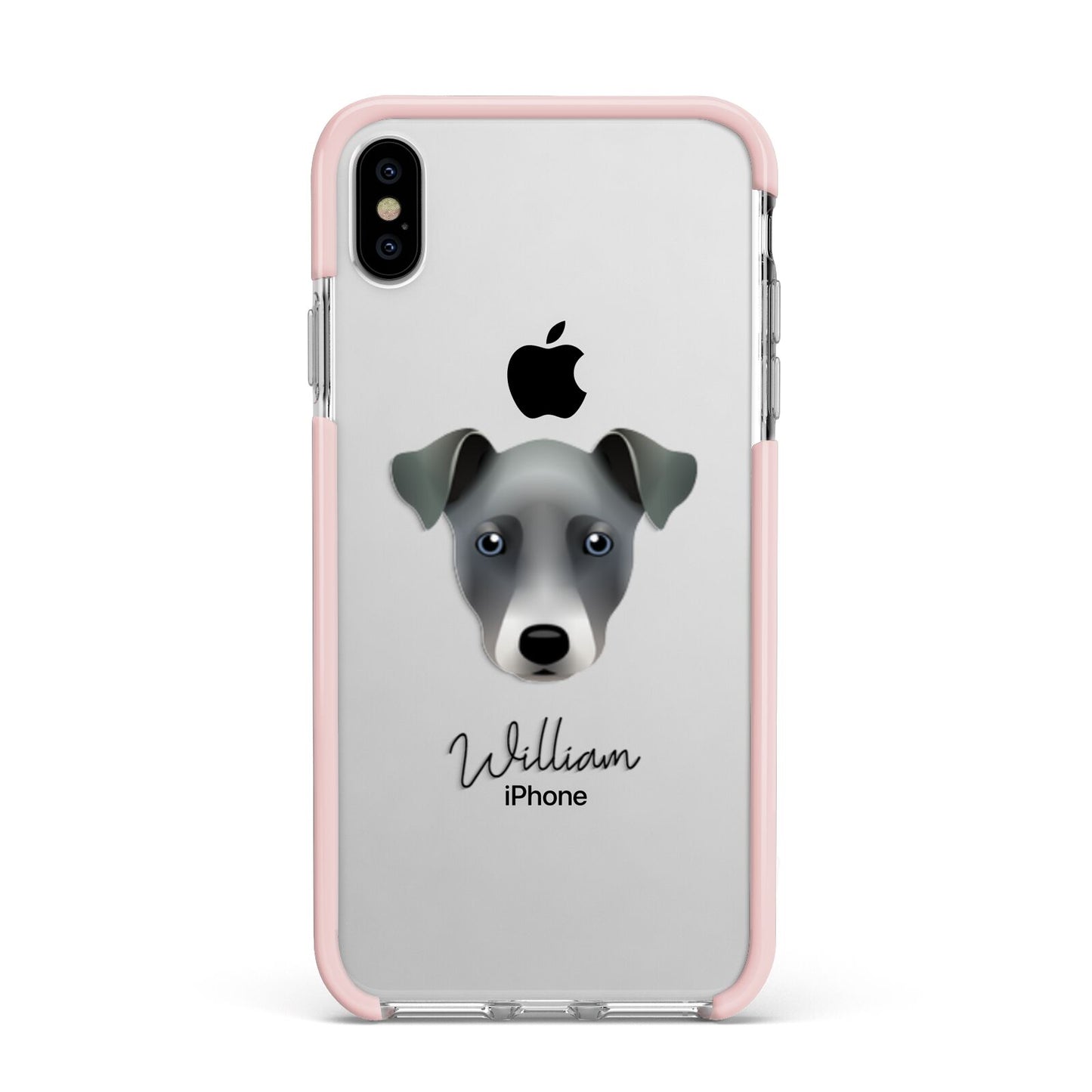Chi Staffy Bull Personalised Apple iPhone Xs Max Impact Case Pink Edge on Silver Phone
