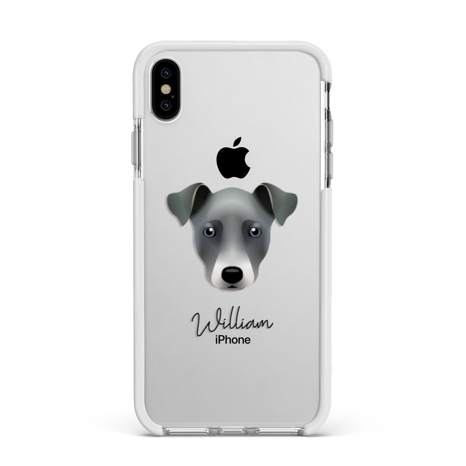 Chi Staffy Bull Personalised Apple iPhone Xs Max Impact Case White Edge on Silver Phone