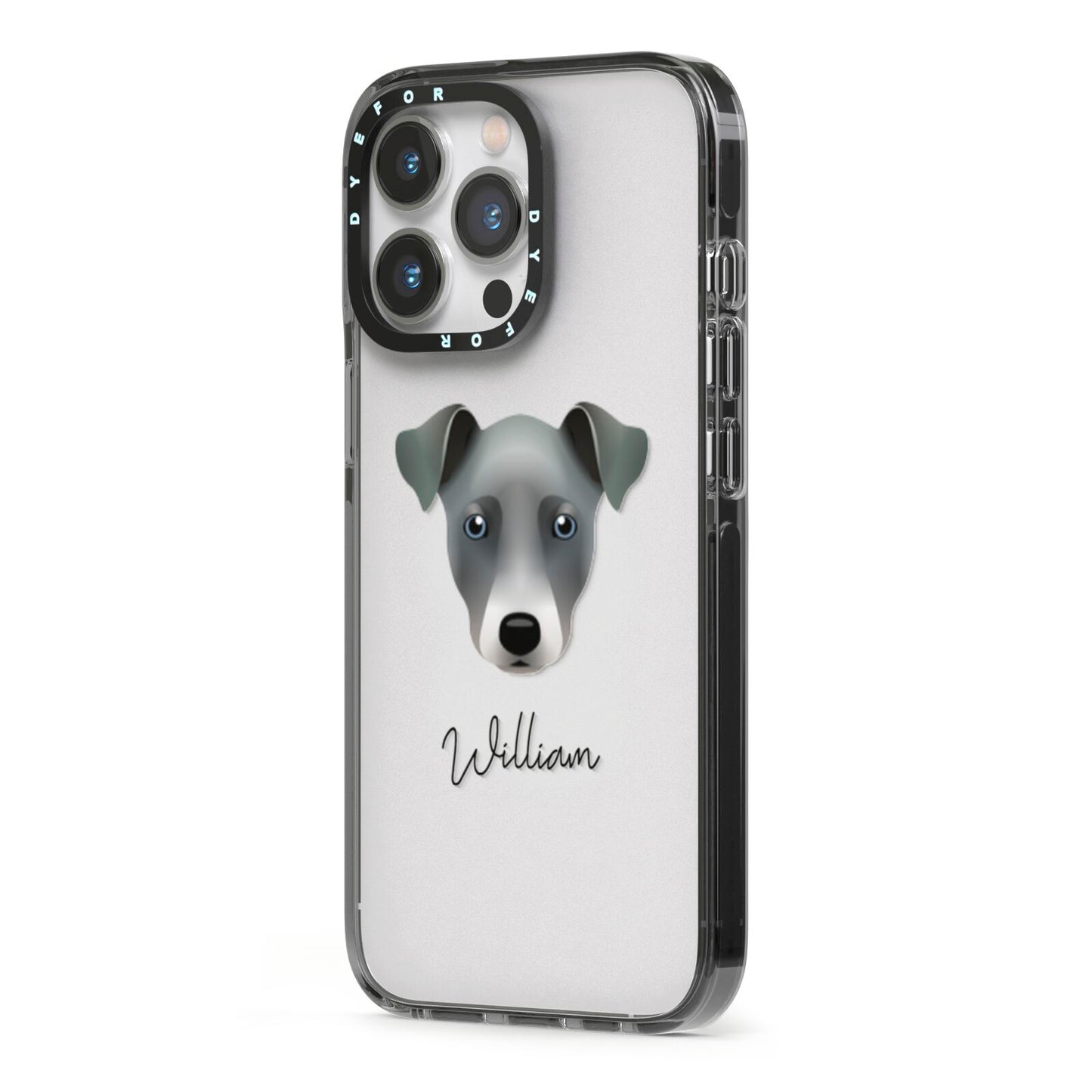 Chi Staffy Bull Personalised iPhone 13 Pro Black Impact Case Side Angle on Silver phone