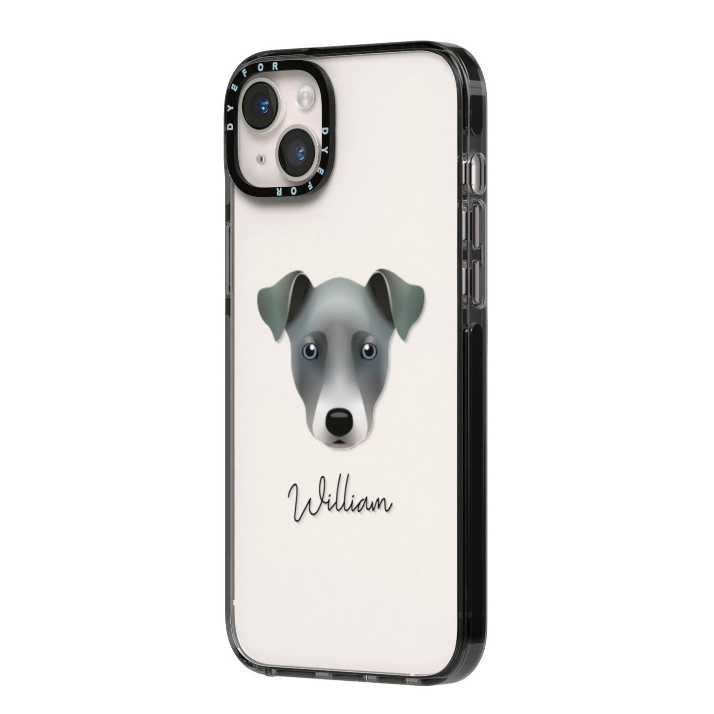 Chi Staffy Bull Personalised iPhone 14 Plus Black Impact Case Side Angle on Silver phone