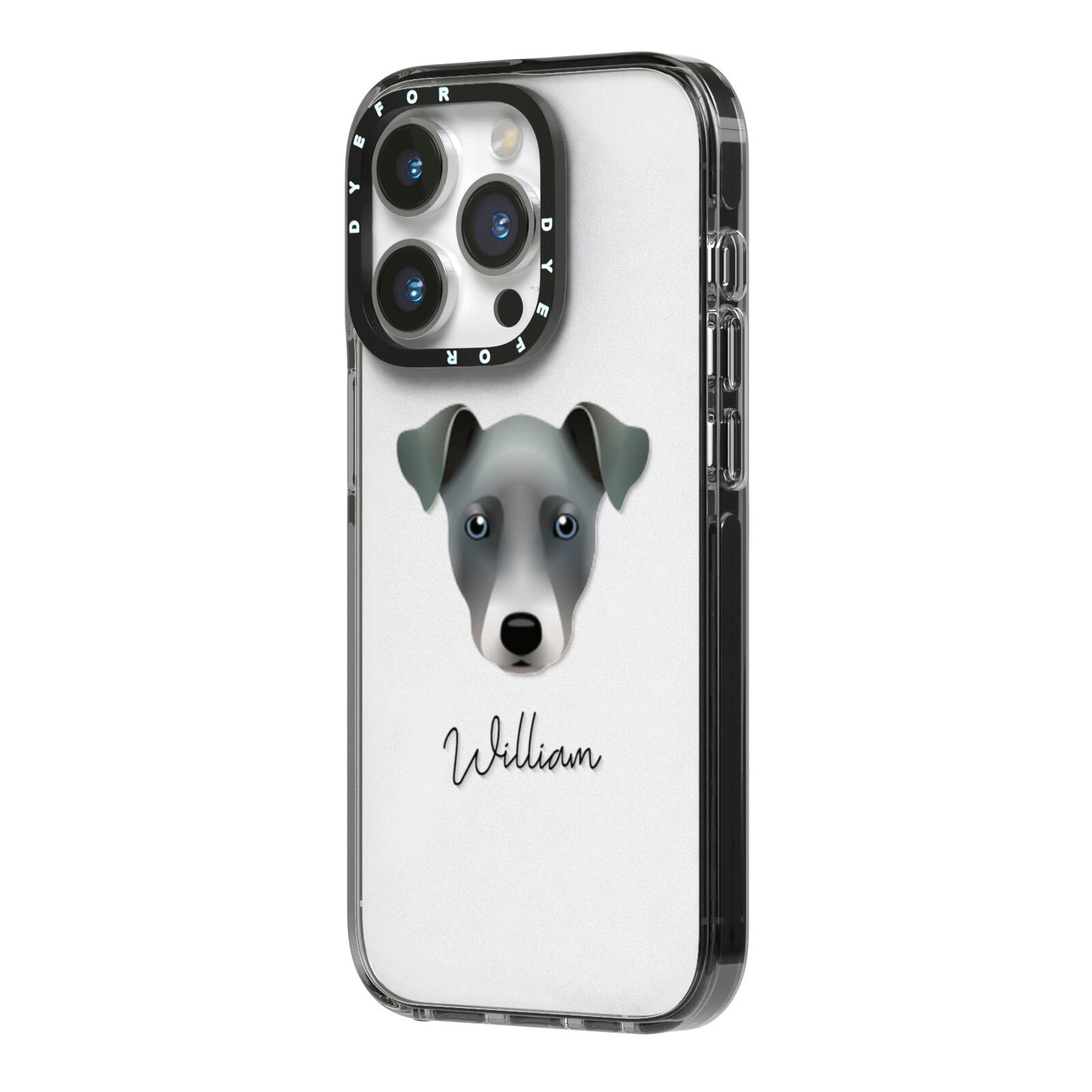 Chi Staffy Bull Personalised iPhone 14 Pro Black Impact Case Side Angle on Silver phone