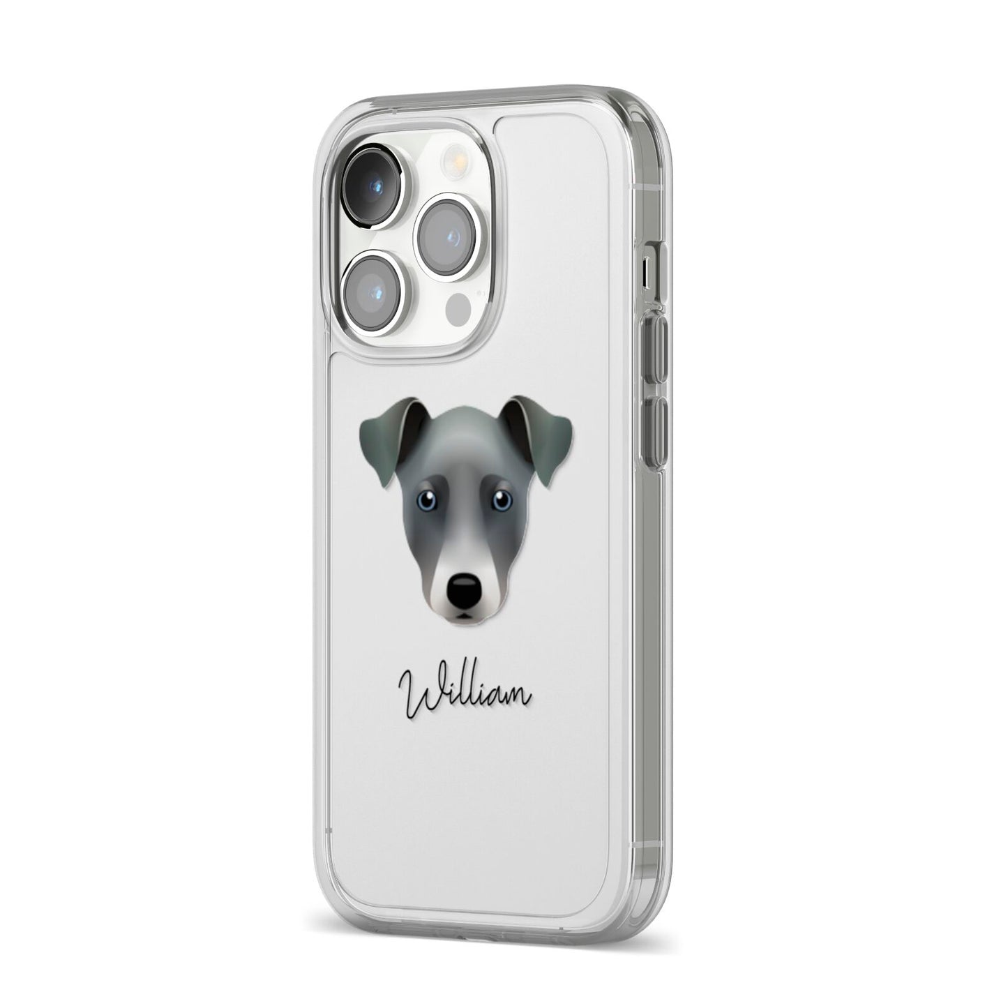 Chi Staffy Bull Personalised iPhone 14 Pro Clear Tough Case Silver Angled Image
