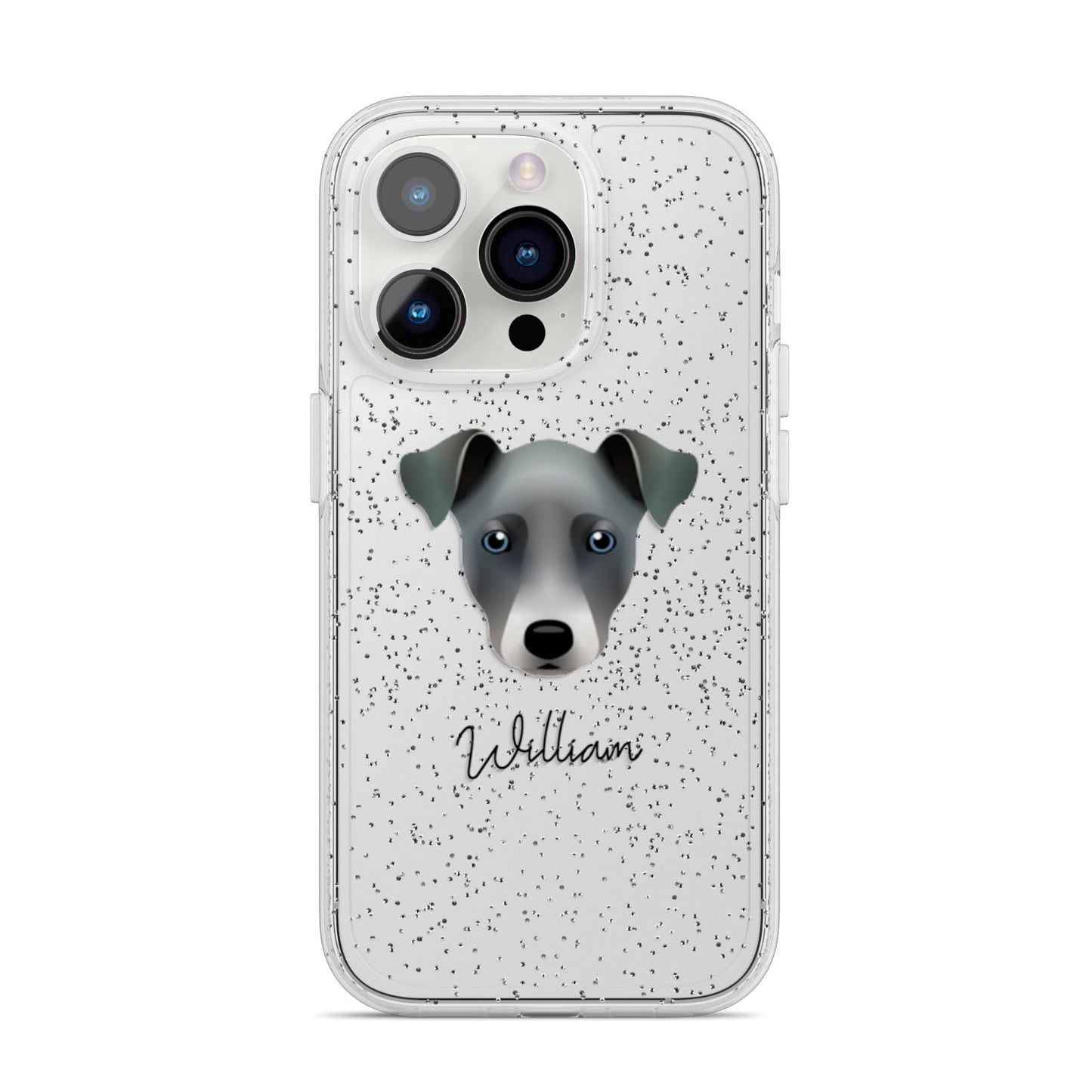 Chi Staffy Bull Personalised iPhone 14 Pro Glitter Tough Case Silver