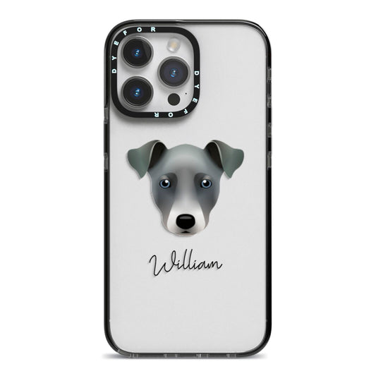 Chi Staffy Bull Personalised iPhone 14 Pro Max Black Impact Case on Silver phone