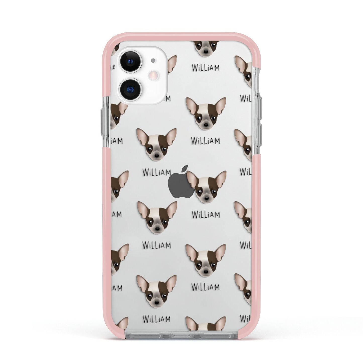 Chihuahua Icon with Name Apple iPhone 11 in White with Pink Impact Case
