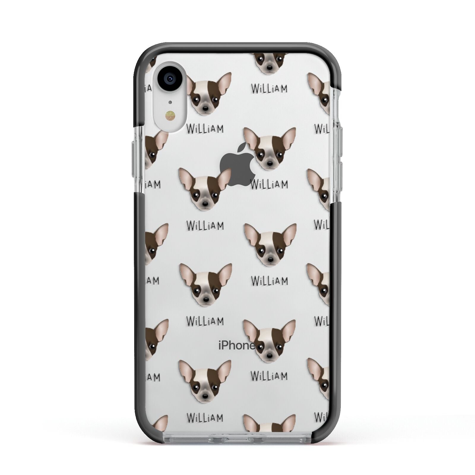 Chihuahua Icon with Name Apple iPhone XR Impact Case Black Edge on Silver Phone