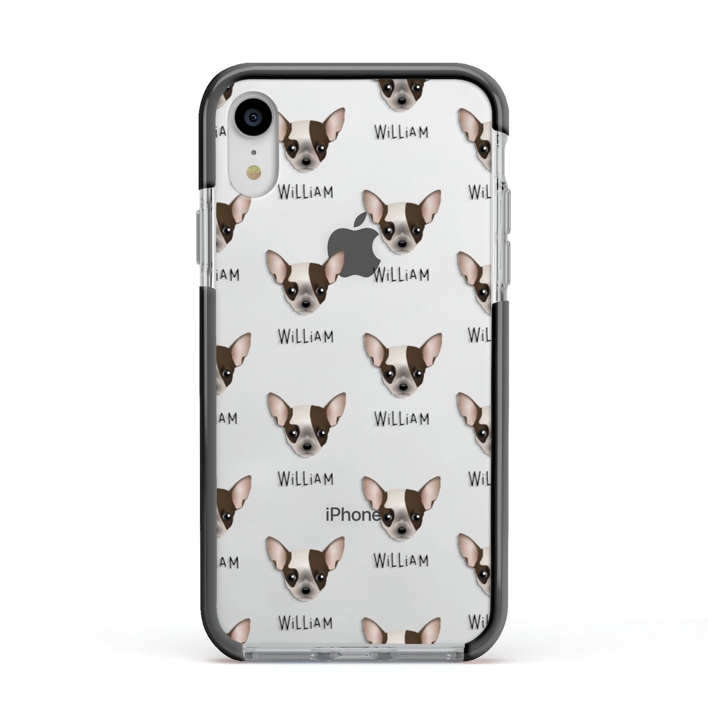 Chihuahua Icon with Name Apple iPhone XR Impact Case Black Edge on Silver Phone