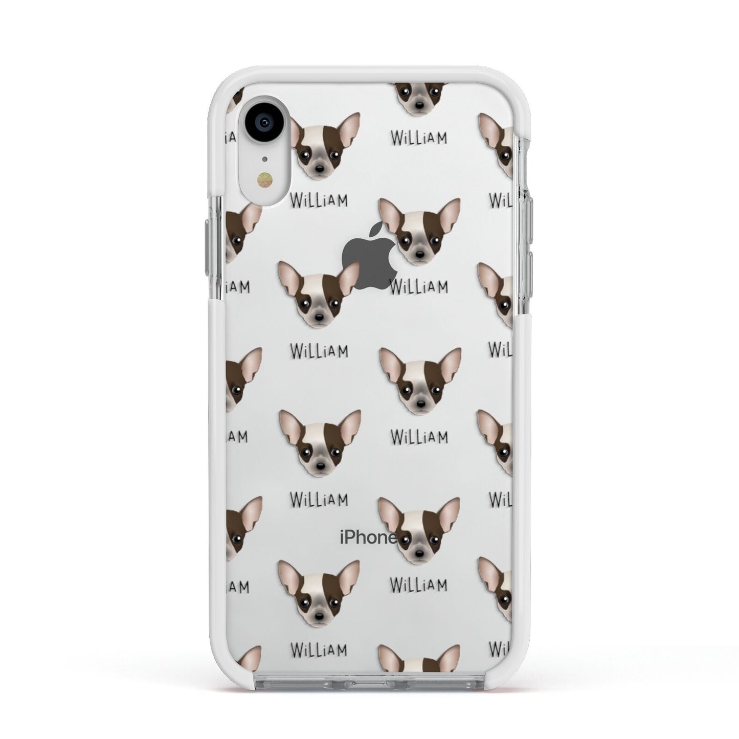 Chihuahua Icon with Name Apple iPhone XR Impact Case White Edge on Silver Phone