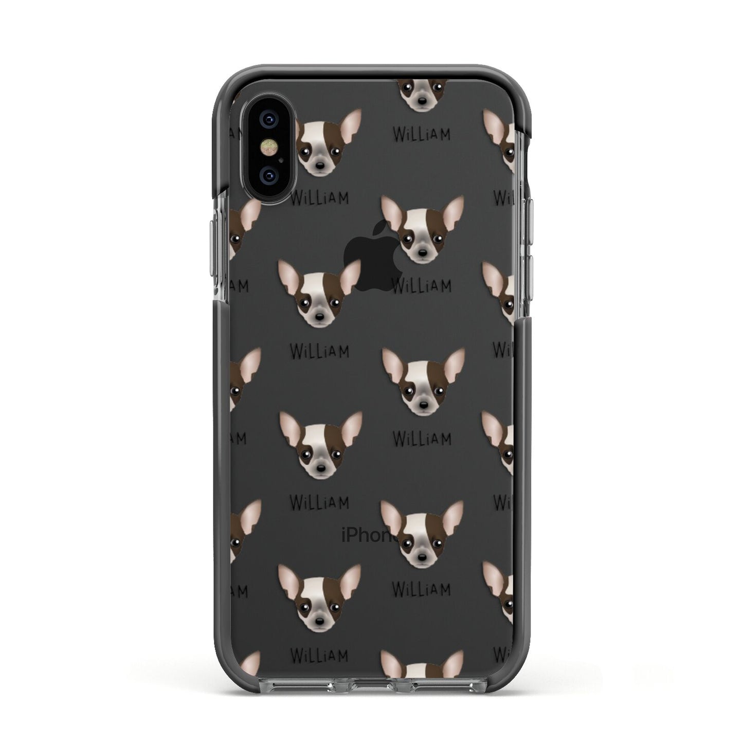 Chihuahua Icon with Name Apple iPhone Xs Impact Case Black Edge on Black Phone