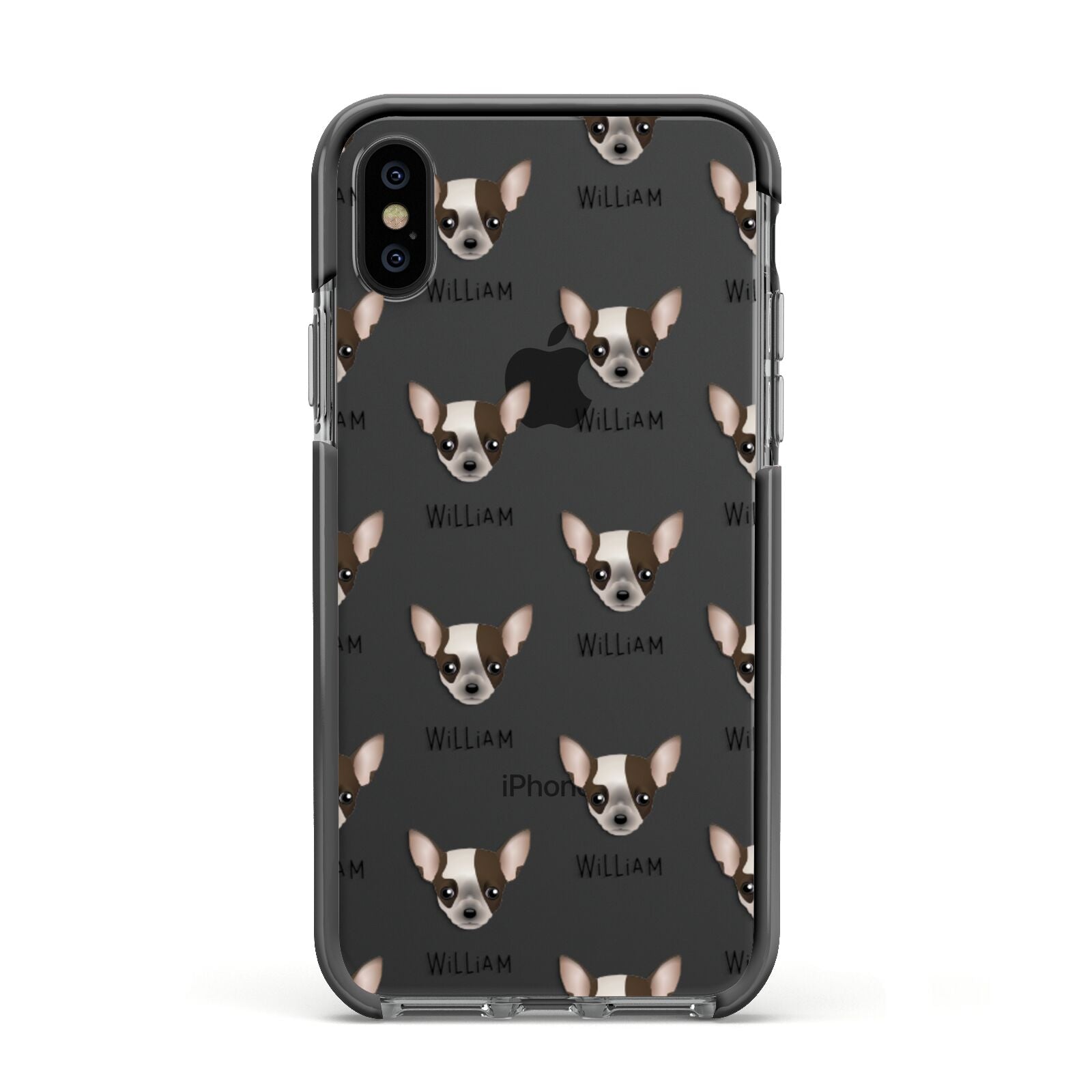 Chihuahua Icon with Name Apple iPhone Xs Impact Case Black Edge on Black Phone
