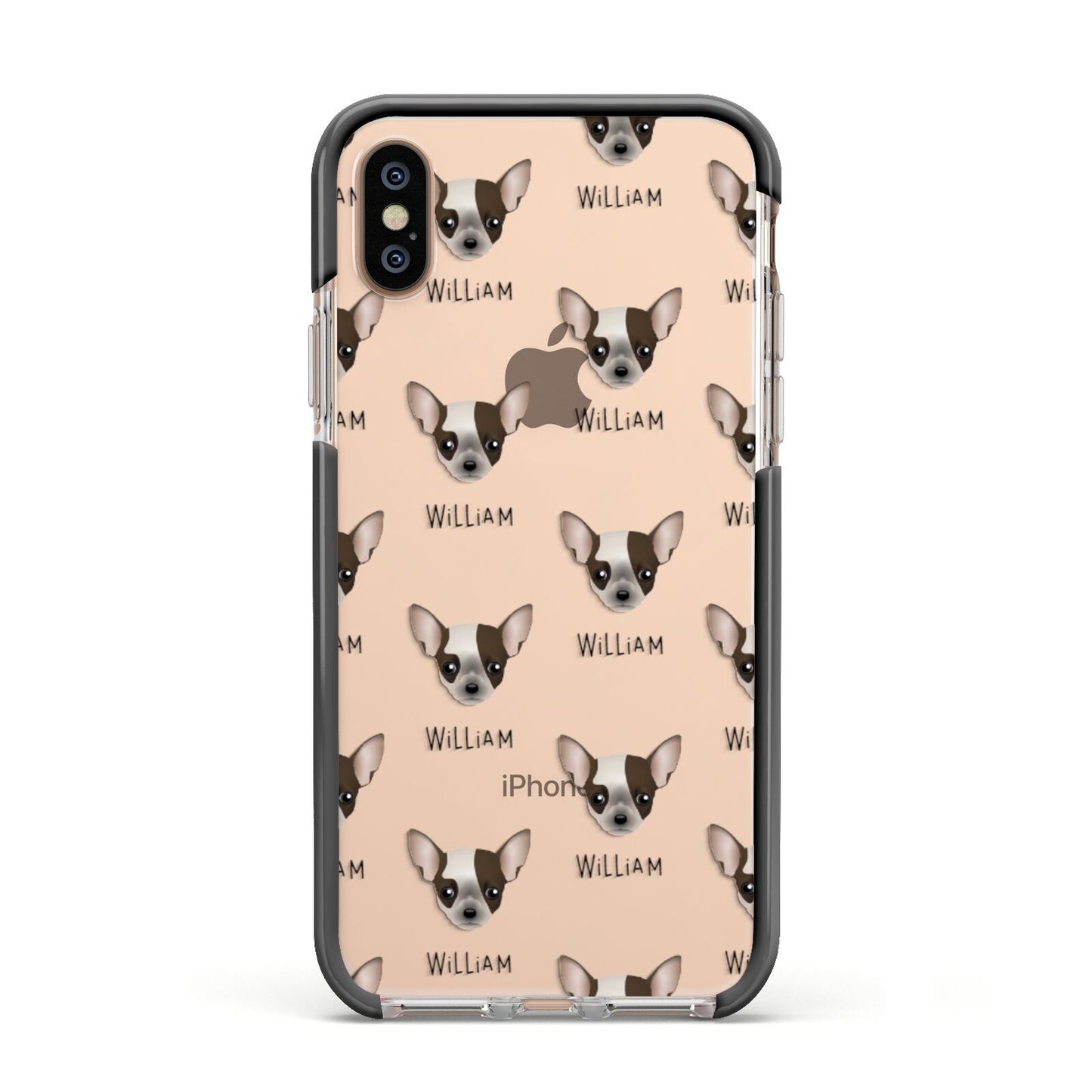 Chihuahua Icon with Name Apple iPhone Xs Impact Case Black Edge on Gold Phone